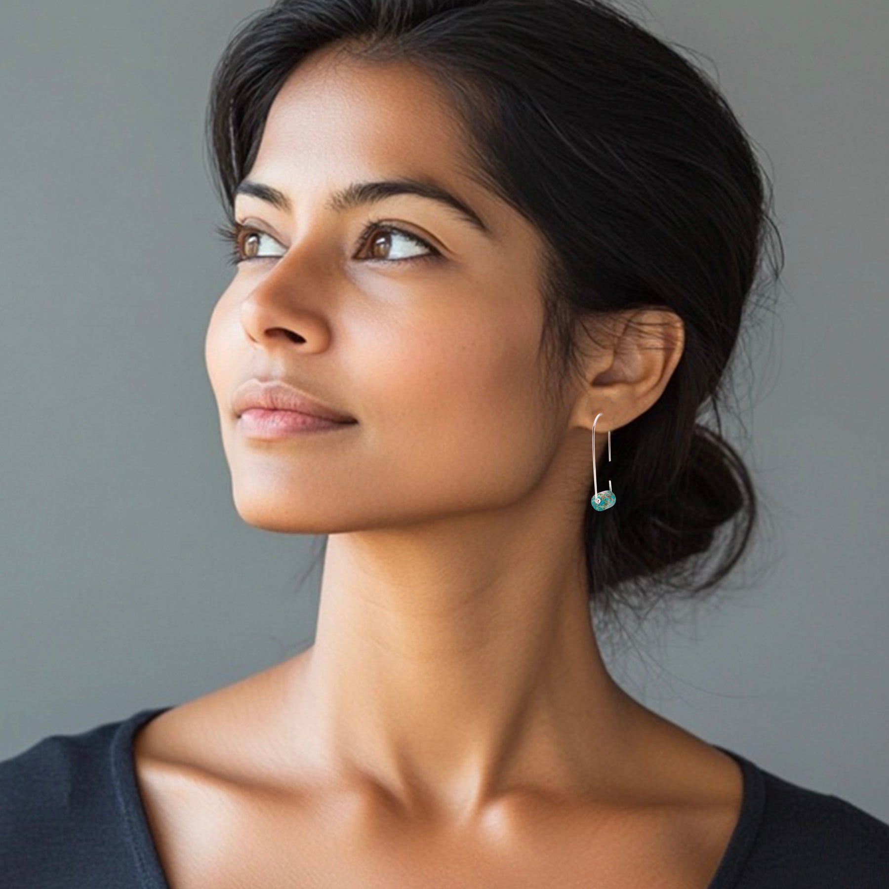 Arc Threader Earrings - Sterling Silver & Turquoise Jasper