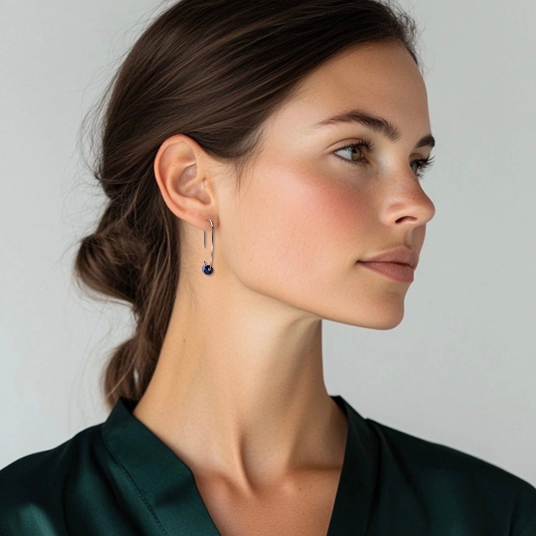Arc Threader Earrings - Sterling Silver & Lapis Lazuli