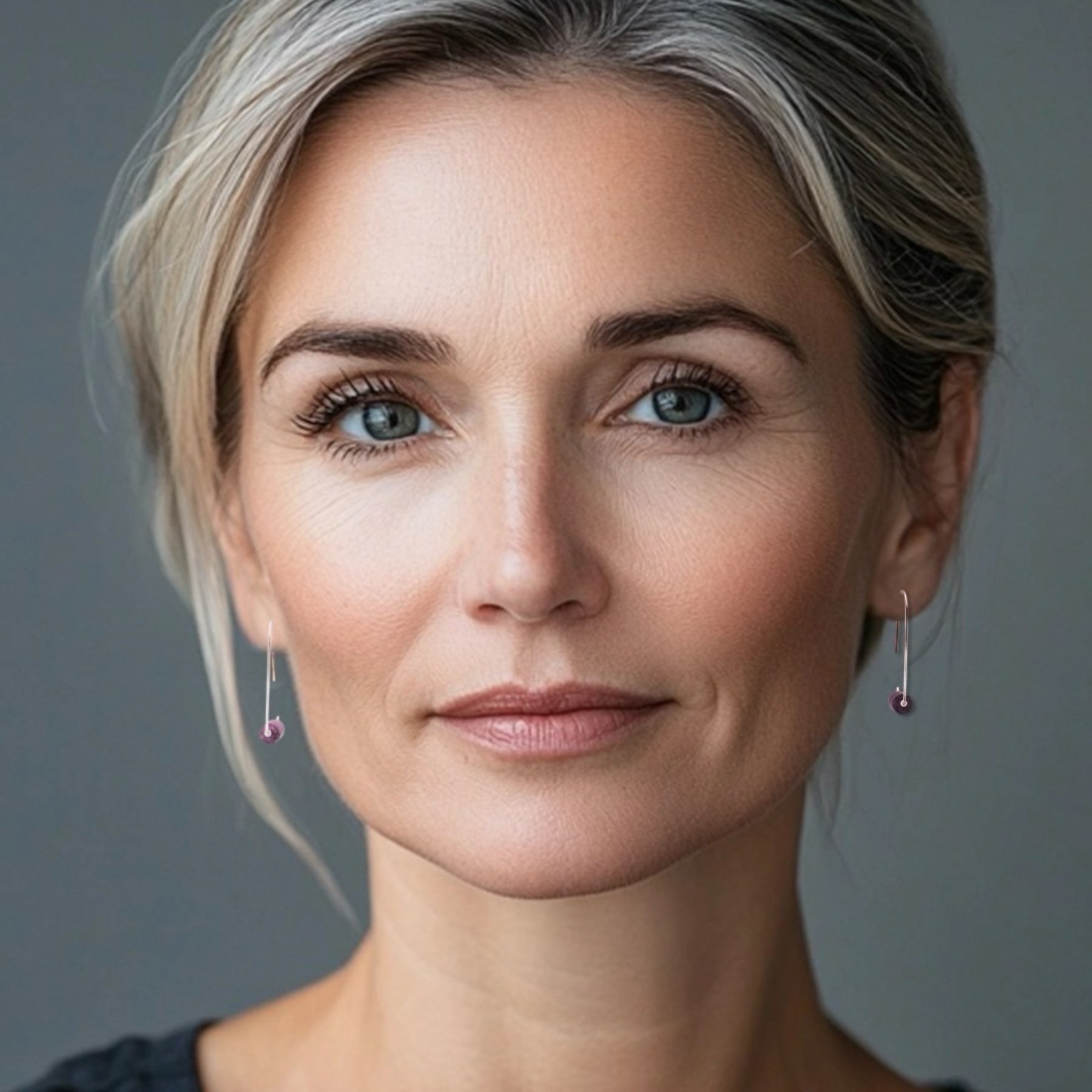 Arc Threader Earrings - Sterling Silver & Amethyst