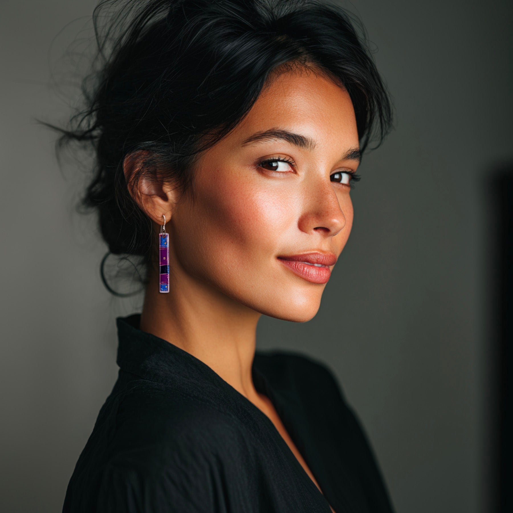 Purple Strata Bar Earrings