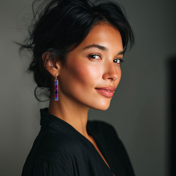 Purple Strata Bar Earrings