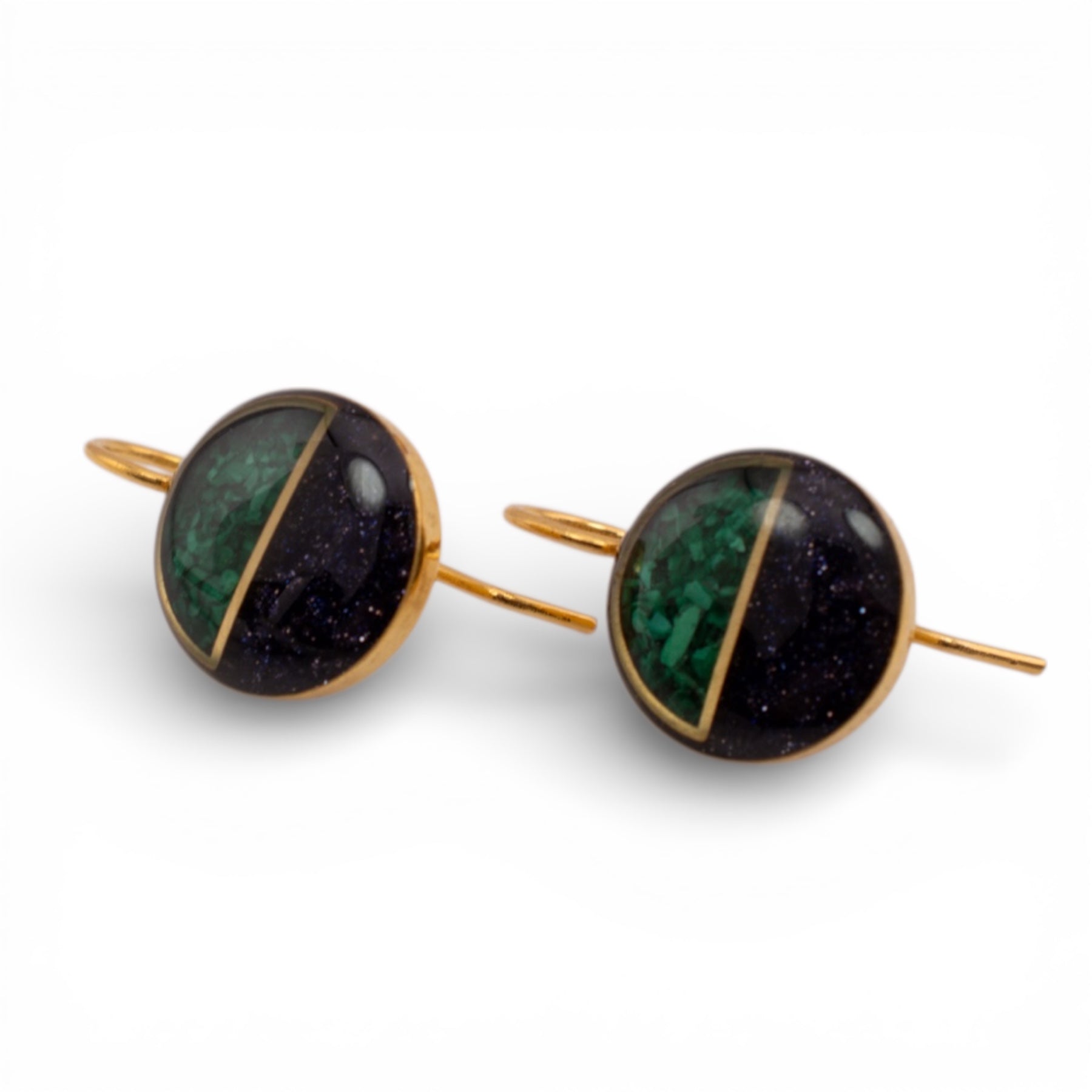 Horizon Earrings (Malachite + Blue Goldstone)