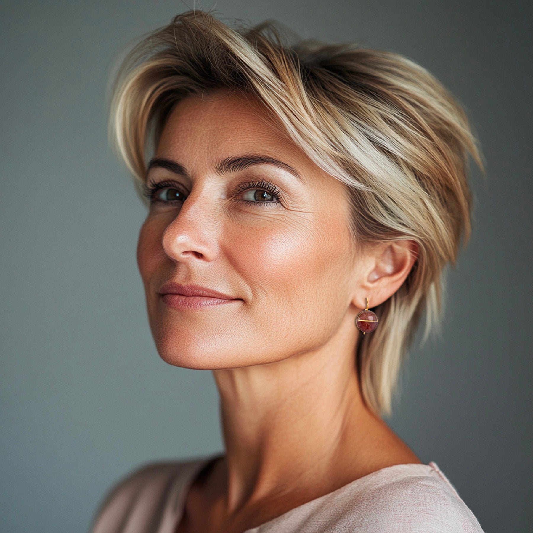 Horizon Earrings (Chocolate Moonstone + Garnet)