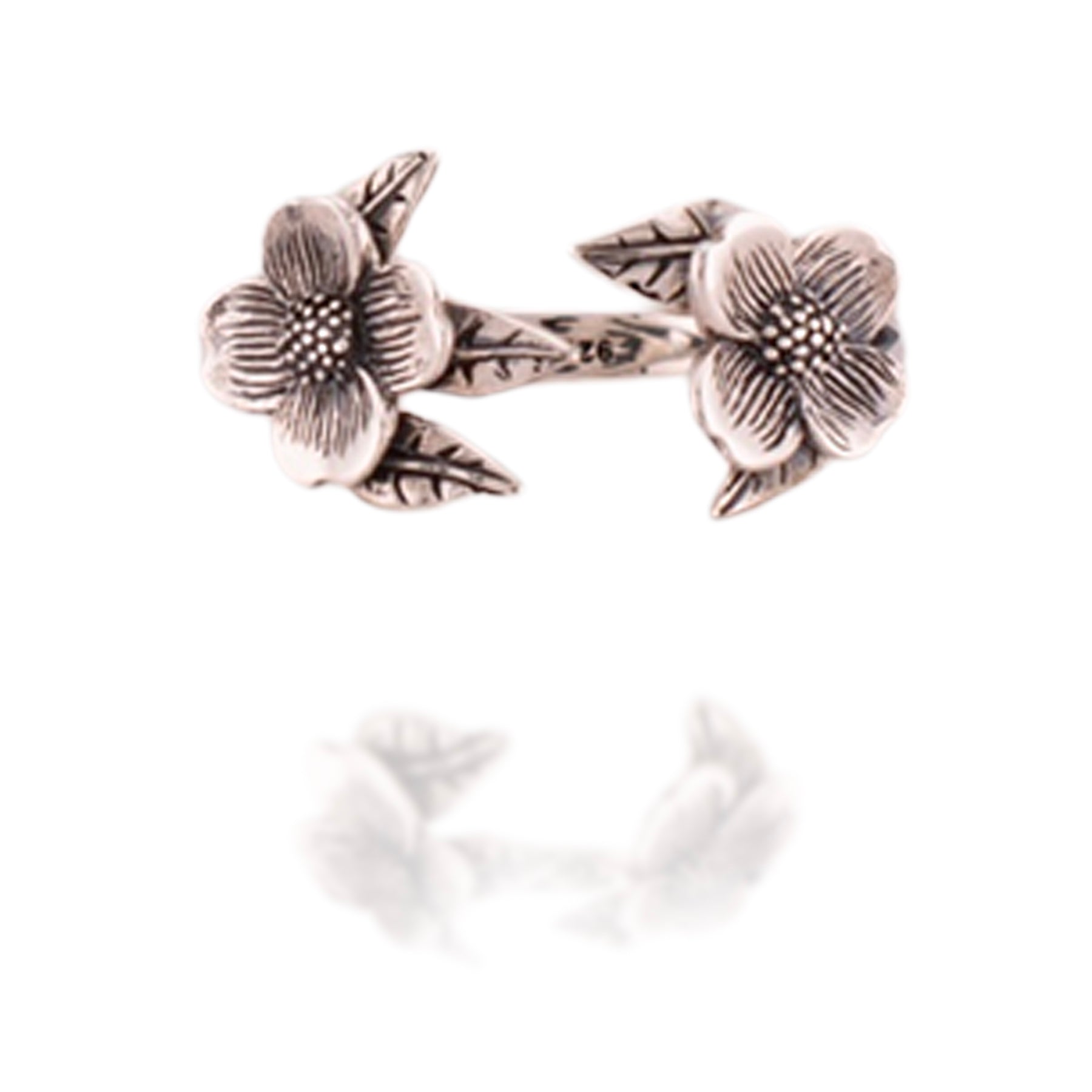 Sterling Silver Two Flower Dogwood Adjustable Ring