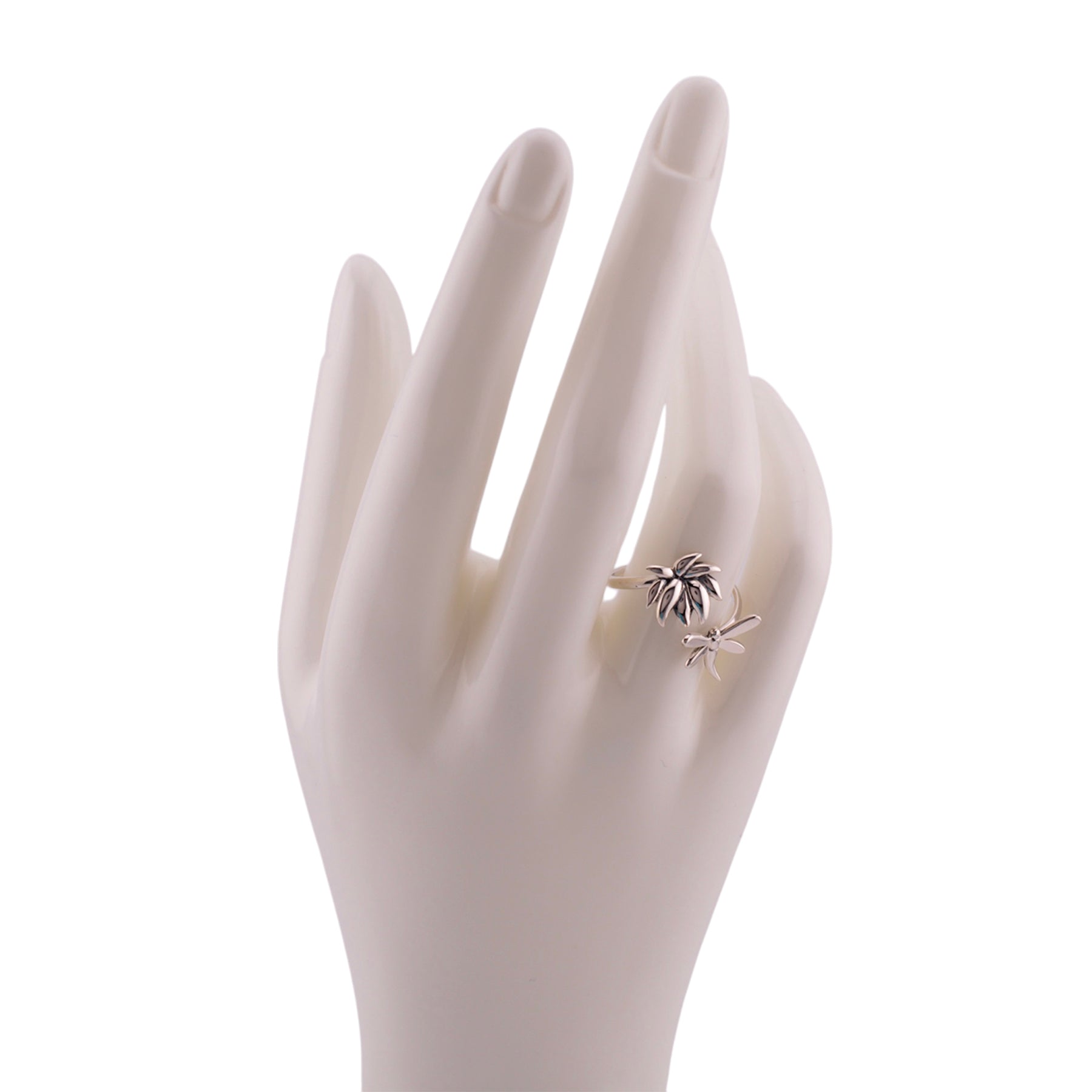 Recycled Sterling Silver Dragonfly and Lotus Adjustable Ring ♻️