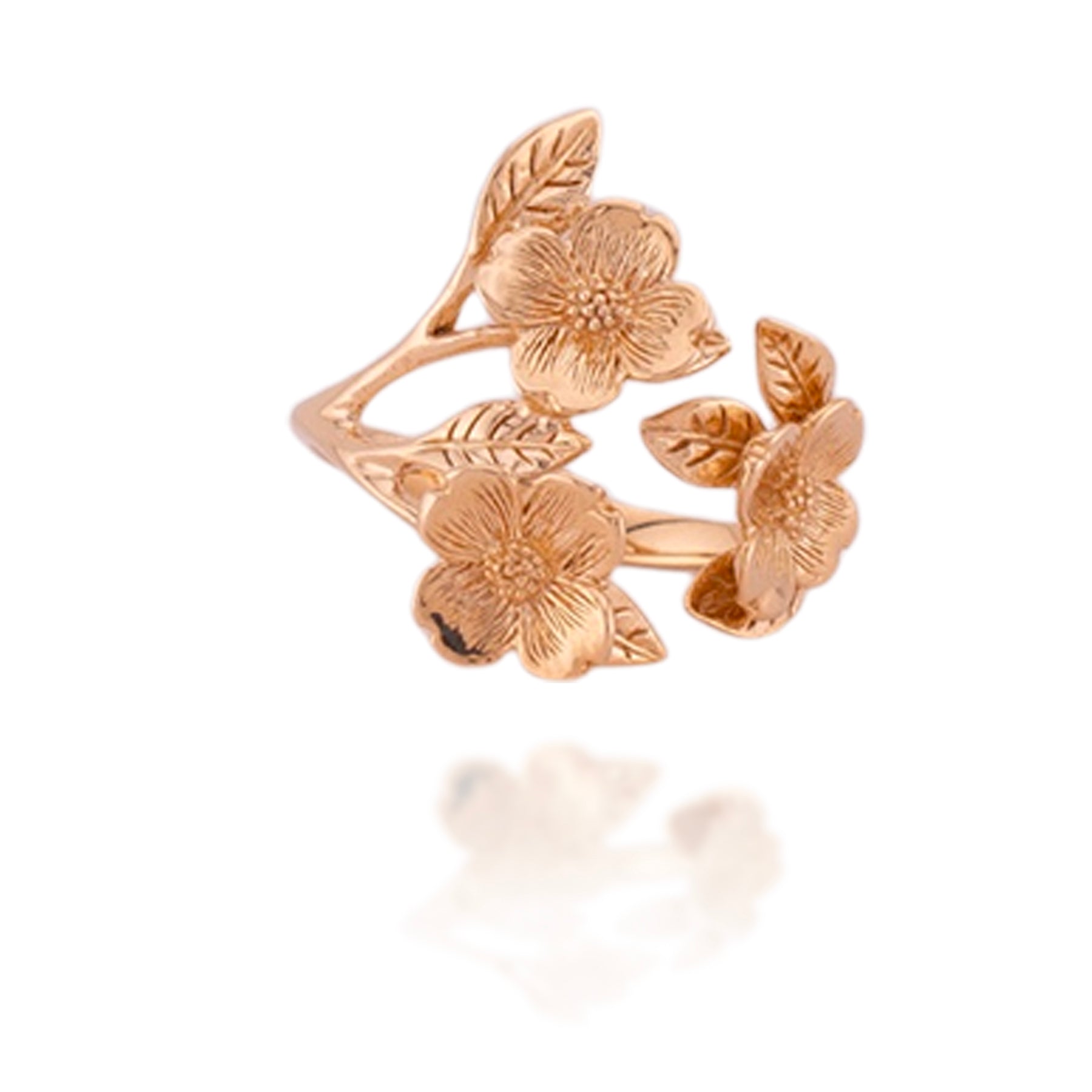 Bronze Dogwood Flower and Leaf Adjustable Ring