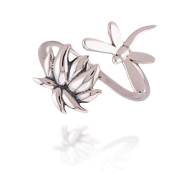 Dragonfly and Lotus Adjustable Ring ♻️