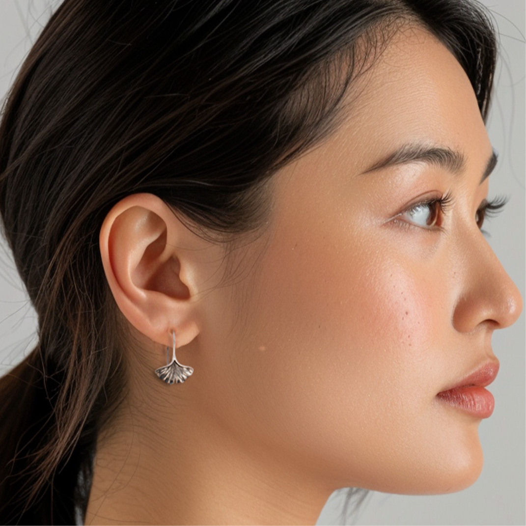 Recycled Sterling Silver Ginkgo Leaf Earrings Nina Designs Harold & Hazel