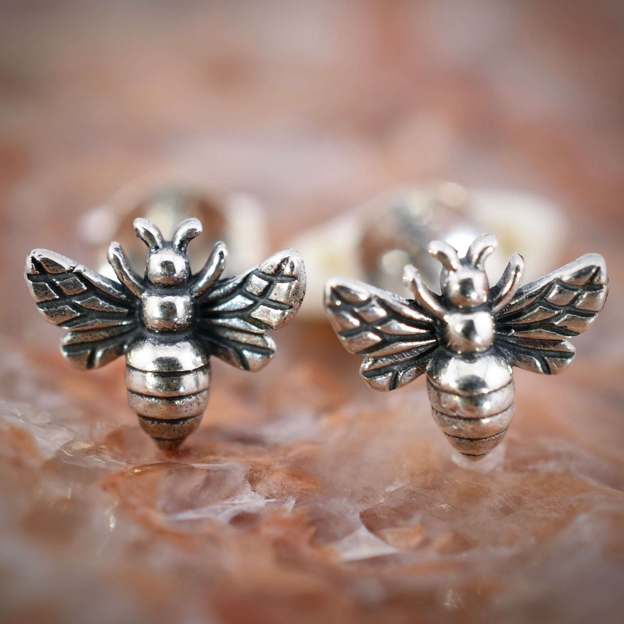 Recycled Sterling Silver Tiny Bee Post Earrings Nina Designs Harold & Hazel