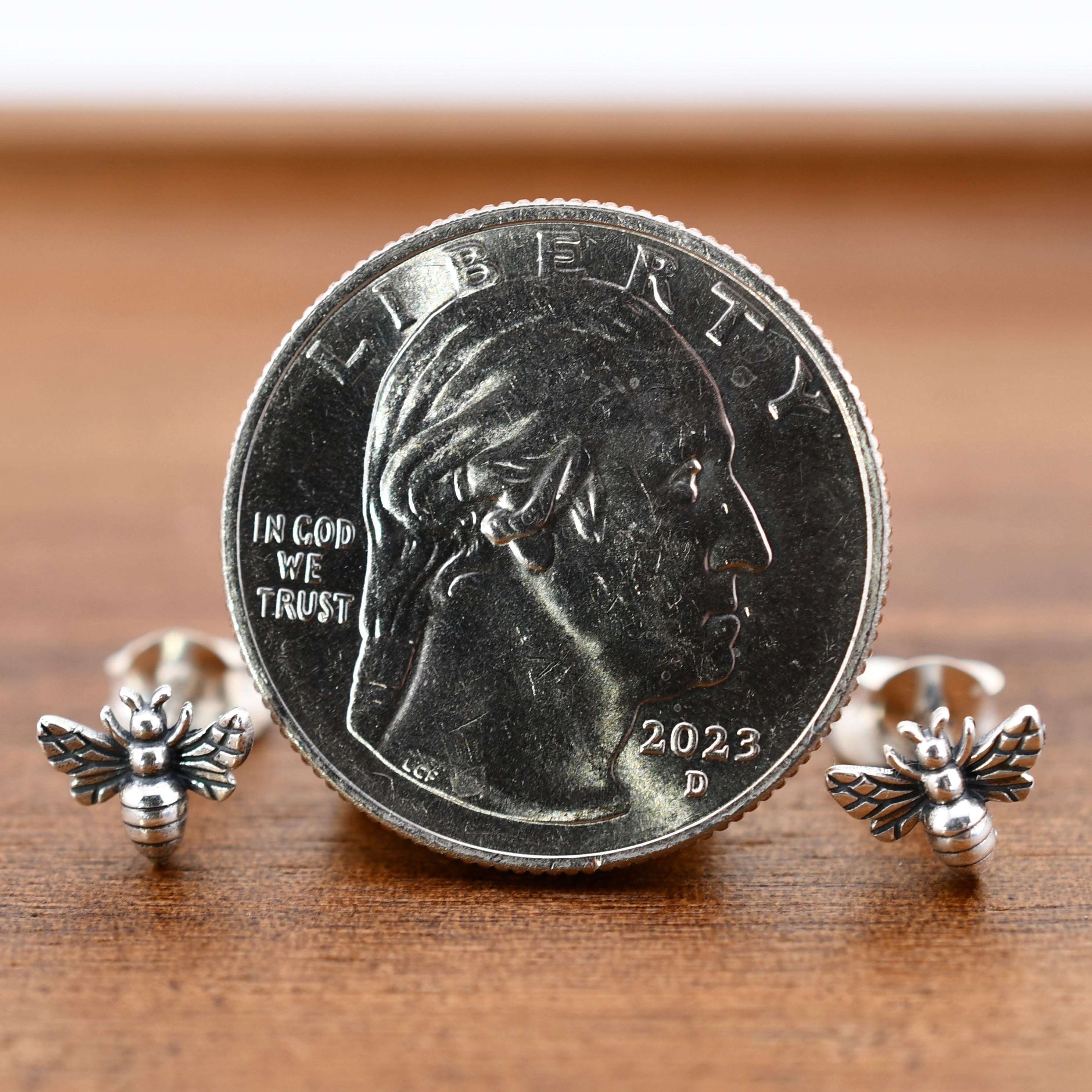 Recycled Sterling Silver Tiny Bee Post Earrings Nina Designs Harold & Hazel