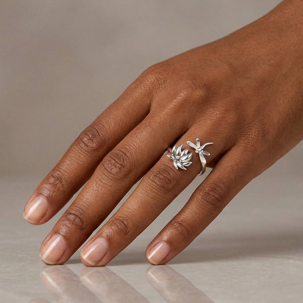 Dragonfly and Lotus Adjustable Ring ♻️