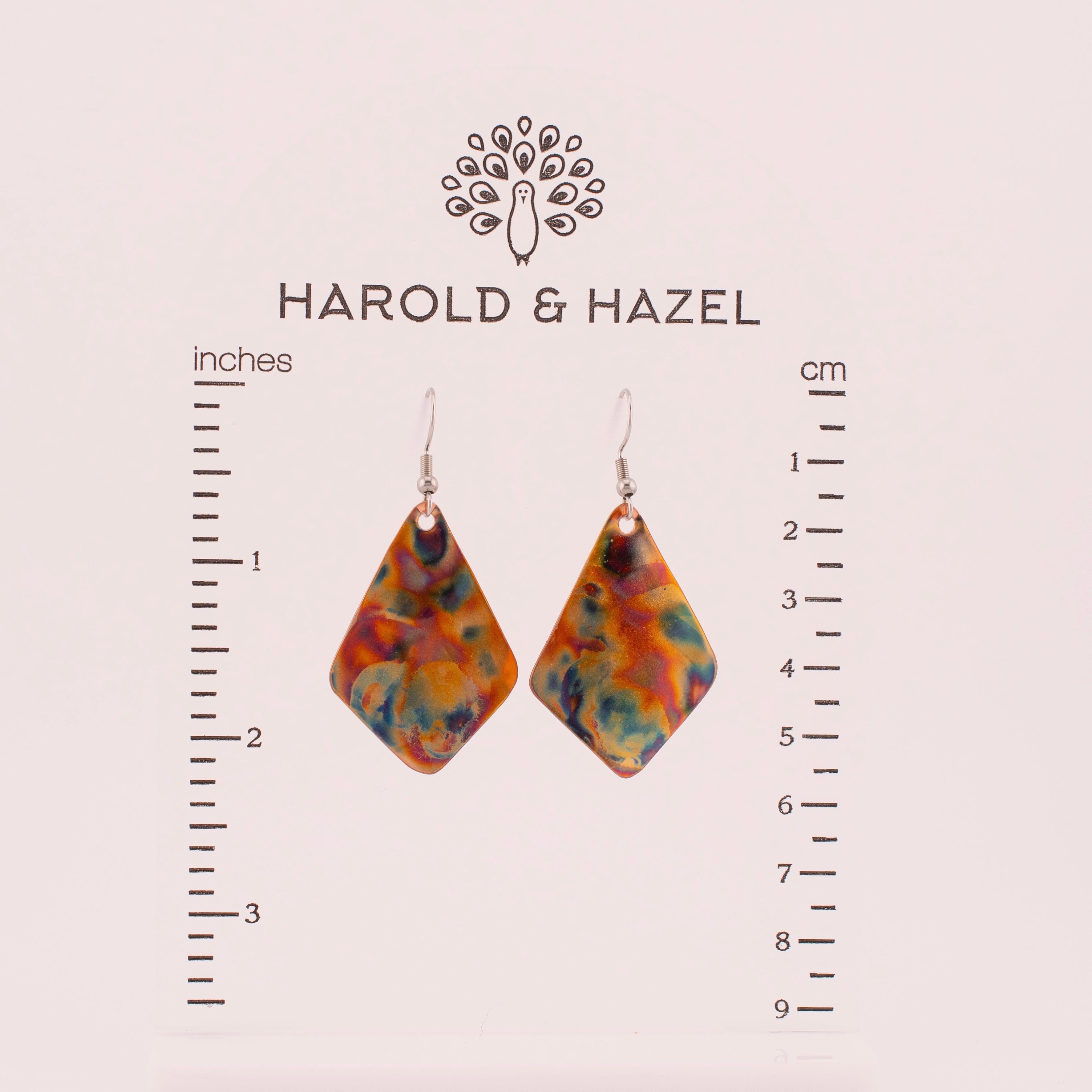 Flame Painted Copper Kite Earrings