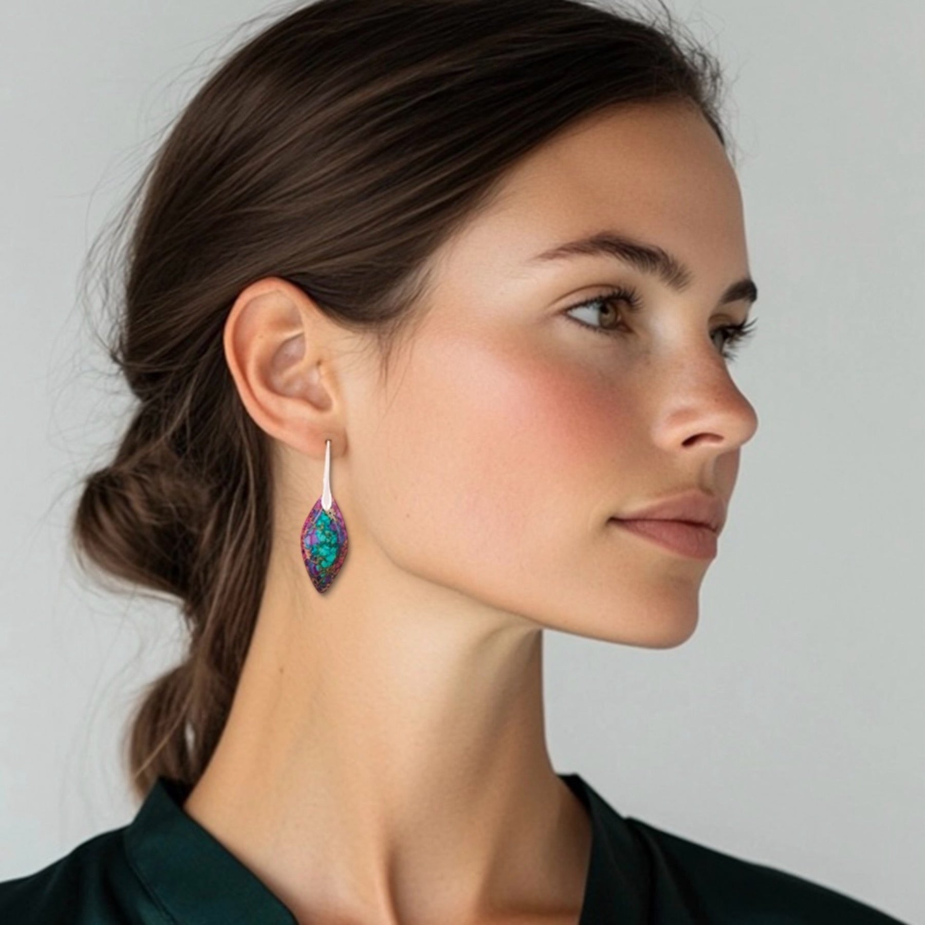 Jasper Leaf Earrings (Blue)