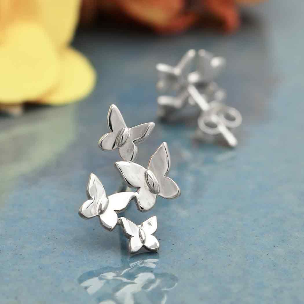 Recycled Sterling Silver Butterfly Cluster Post Earrings