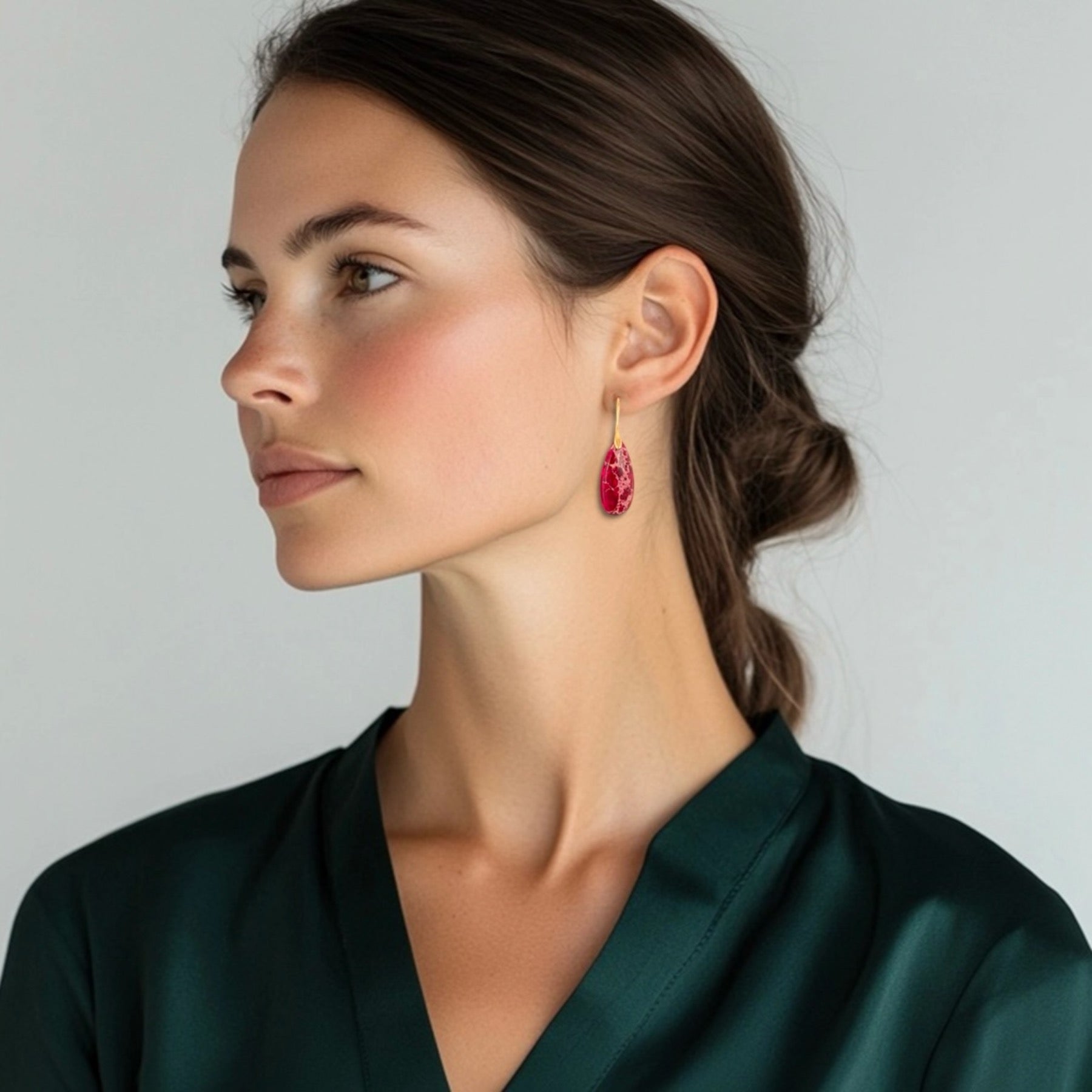 Jasper Teardrop Earrings (Red)