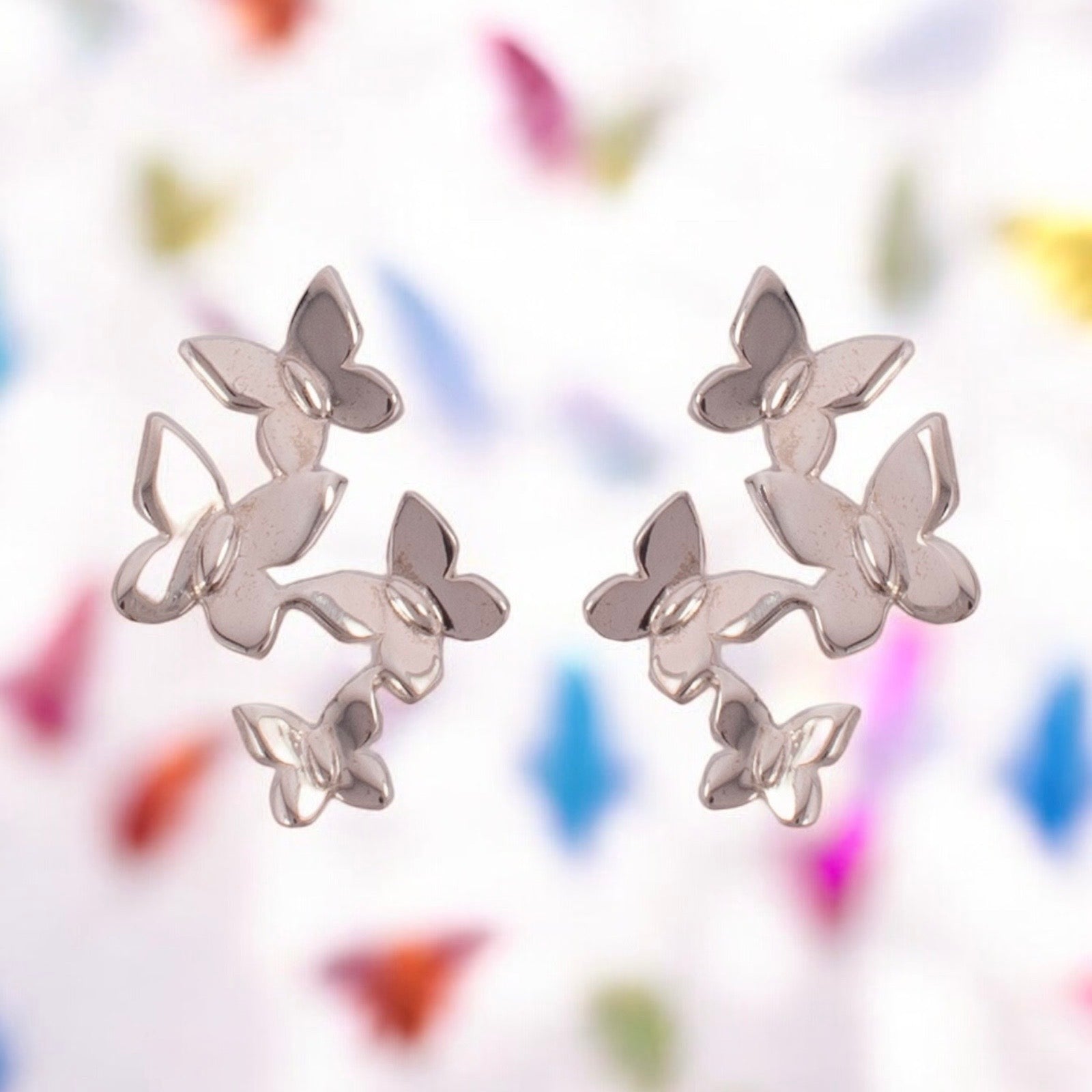 Recycled Sterling Silver Butterfly Cluster Post Earrings