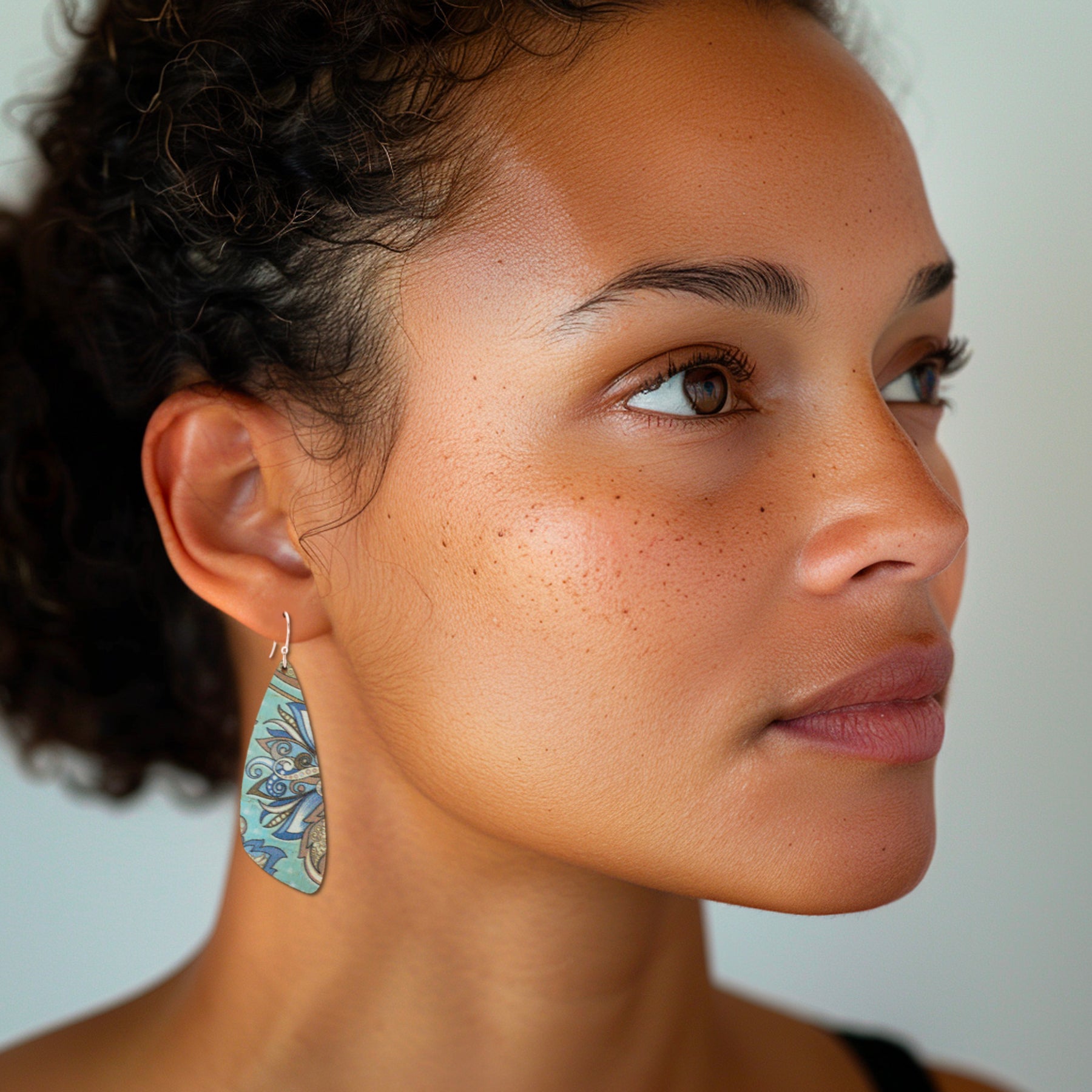 Teal Floral Cork Earrings