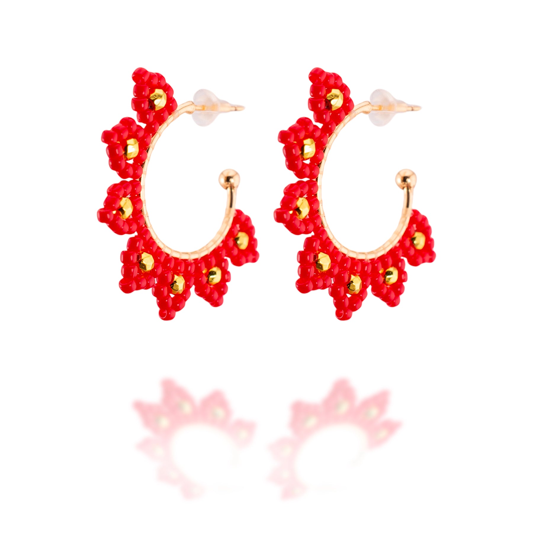 Poinsettia Beaded Hoops