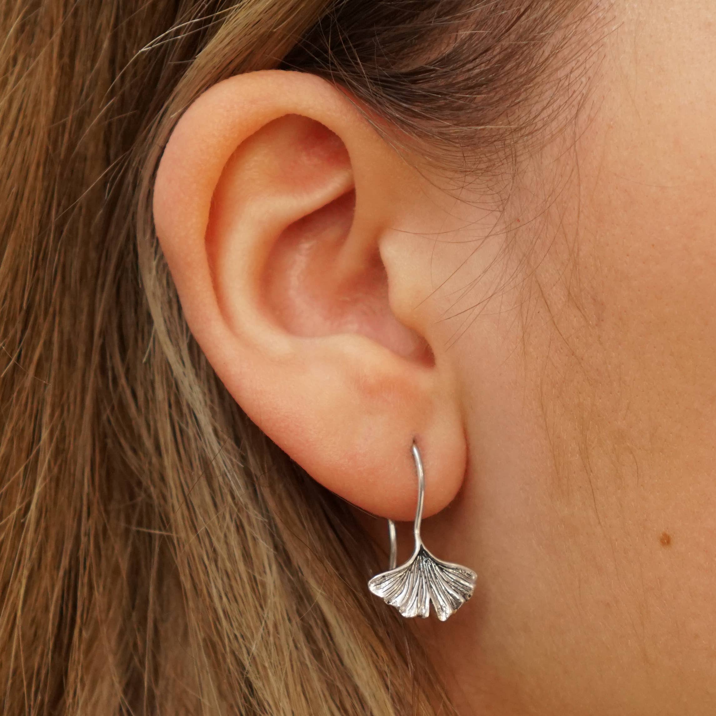 Recycled Sterling Silver Ginkgo Leaf Earrings