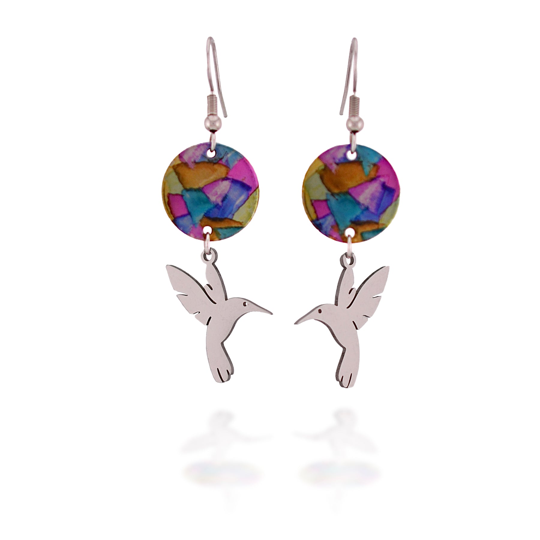 Hummingbird Painted Drop Earrings