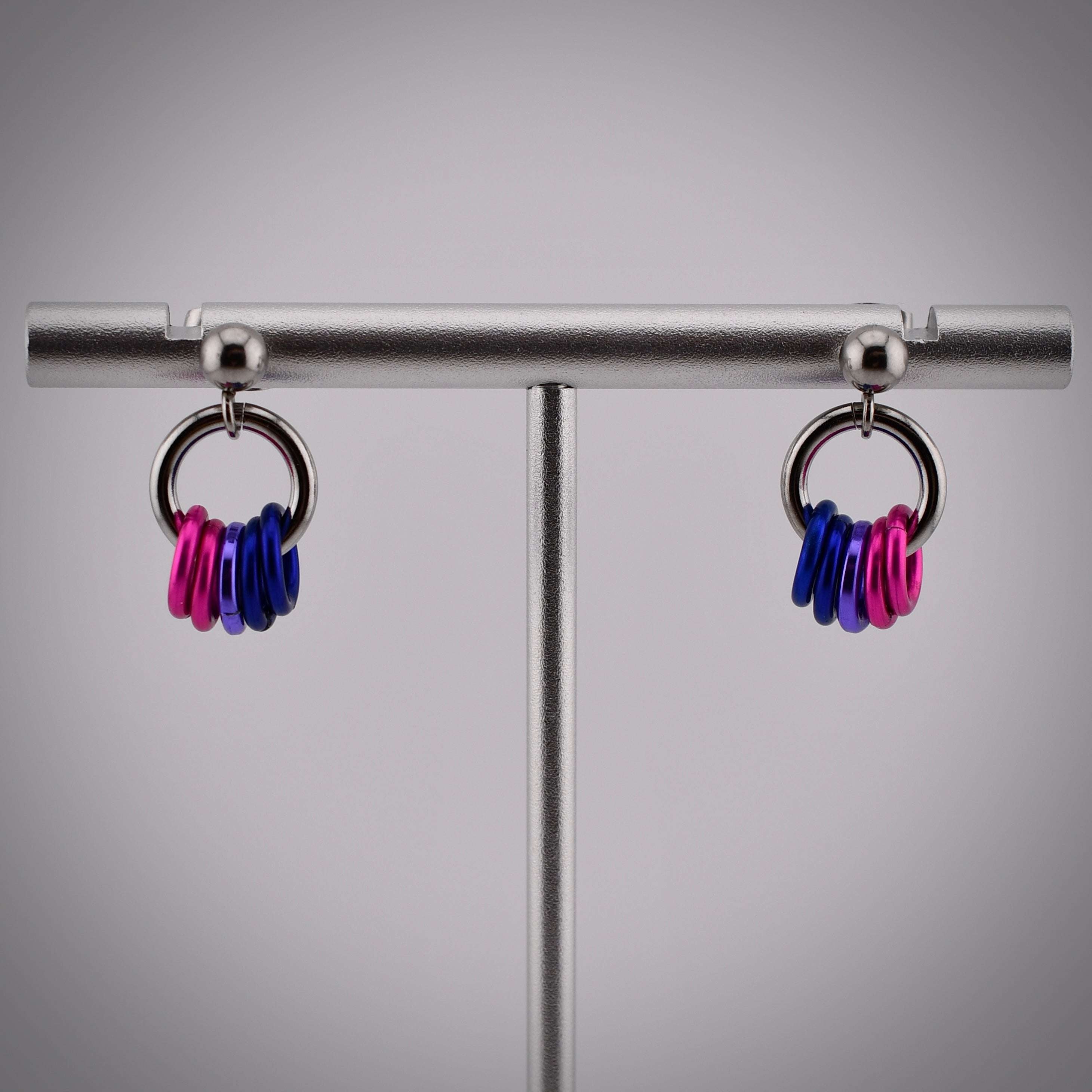 Bisexual Pride Hoop Chainmaille Earrings Rebeca Mojica Jewelry Harold & Hazel