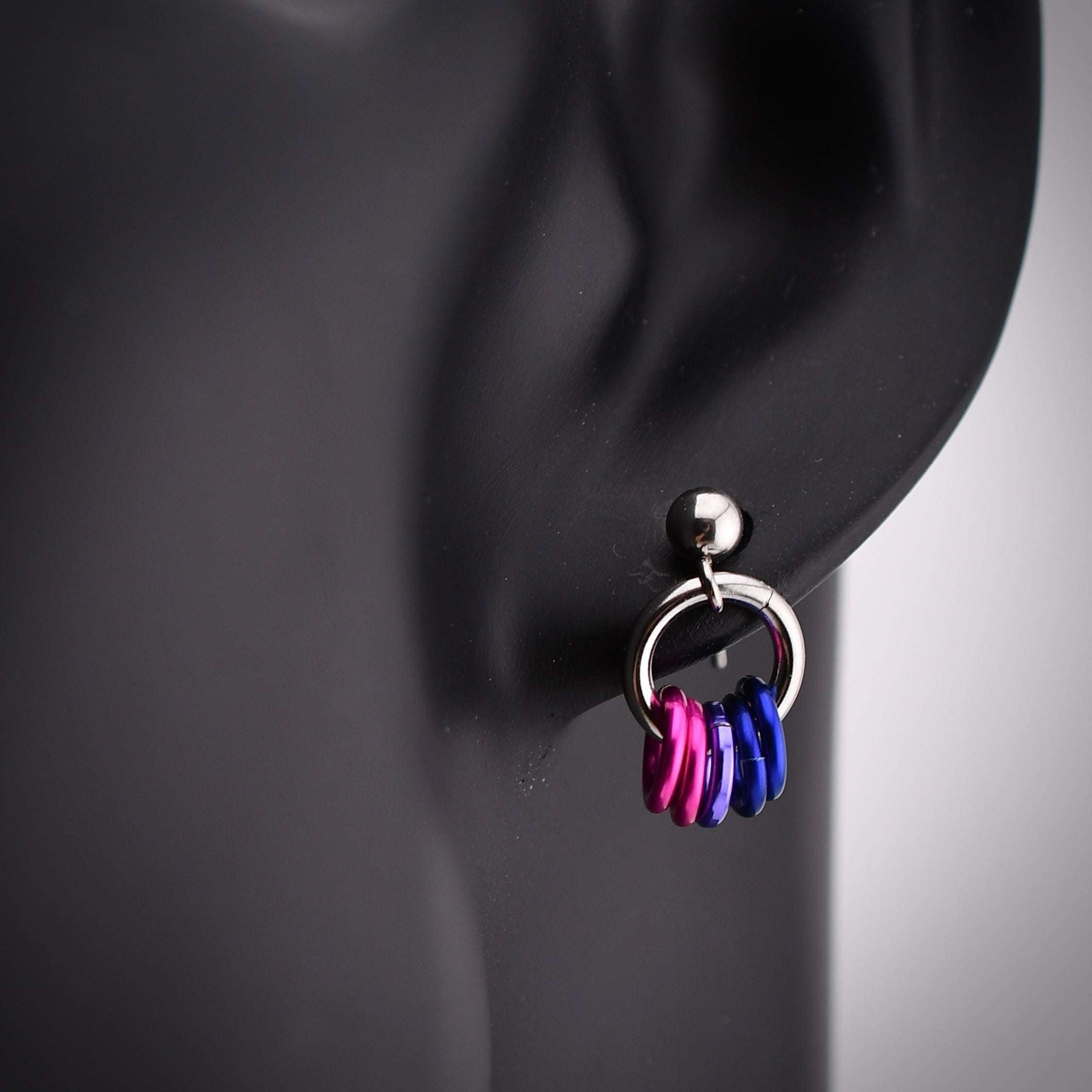 Bisexual Pride Hoop Chainmaille Earrings Rebeca Mojica Jewelry Harold & Hazel