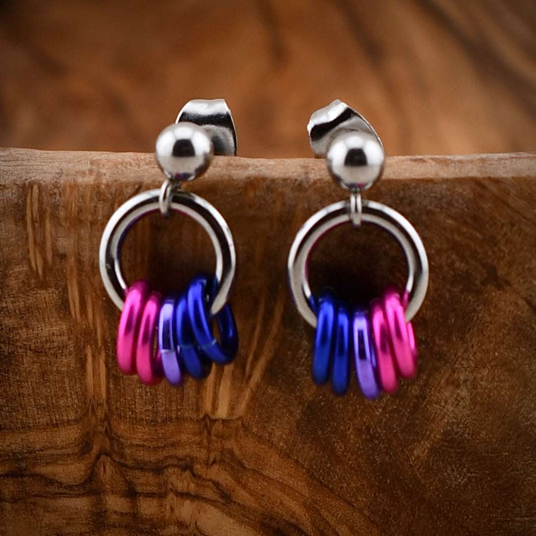 Bisexual Pride Hoop Chainmaille Earrings Rebeca Mojica Jewelry Harold & Hazel