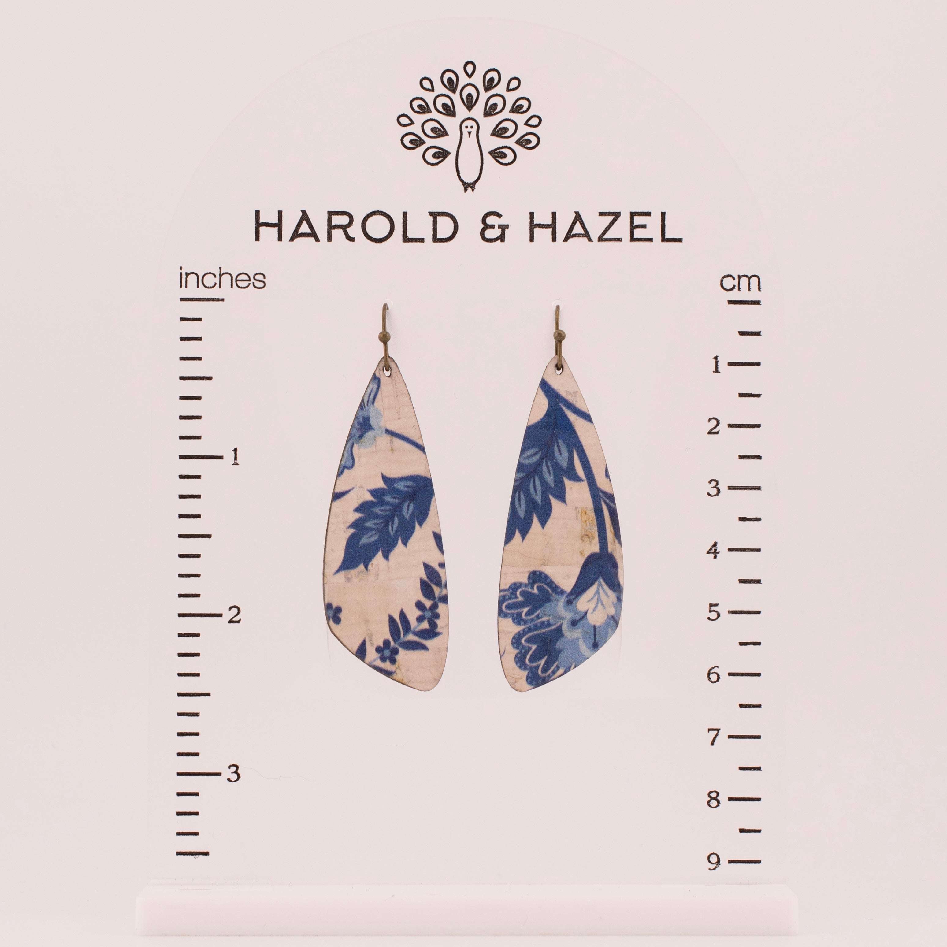 Blue and White Floral Cork Earrings Plum Tree Handmade Goods Harold & Hazel