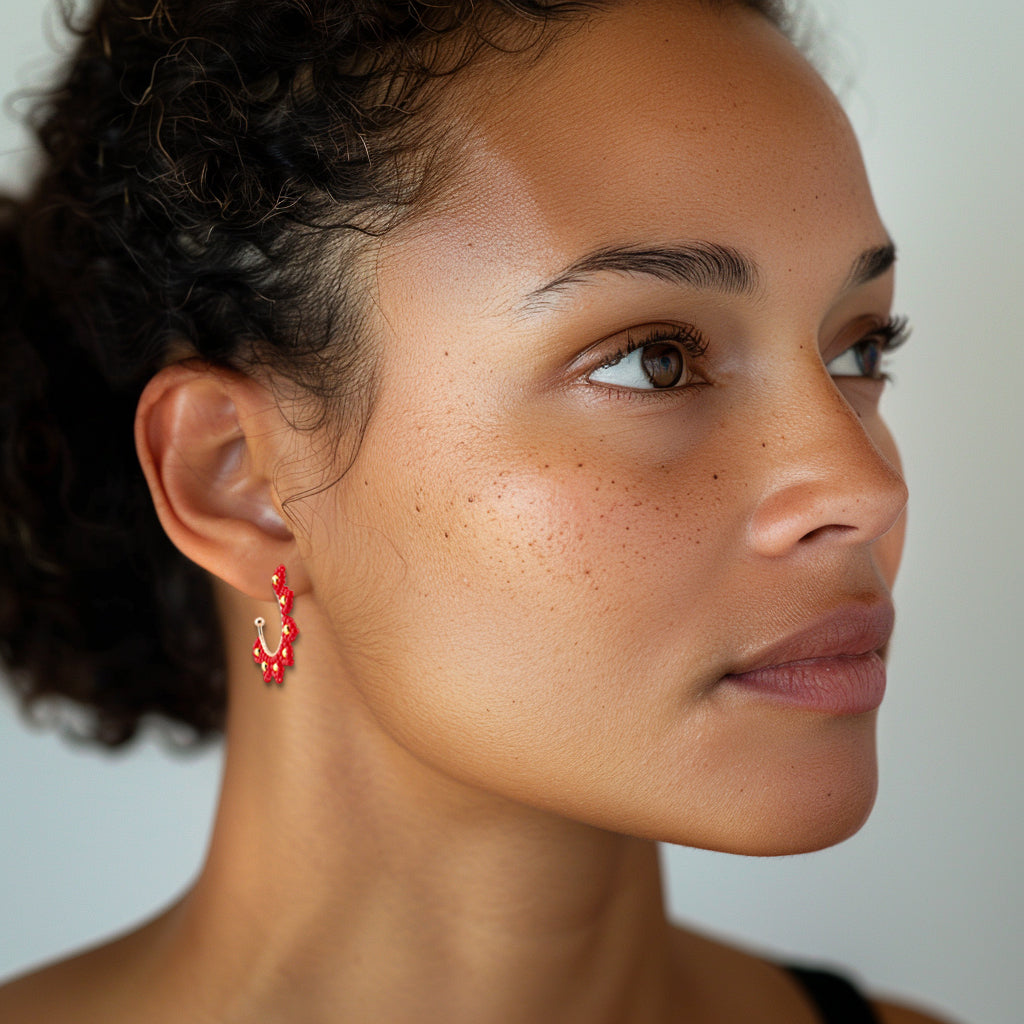 Poinsettia Beaded Hoops