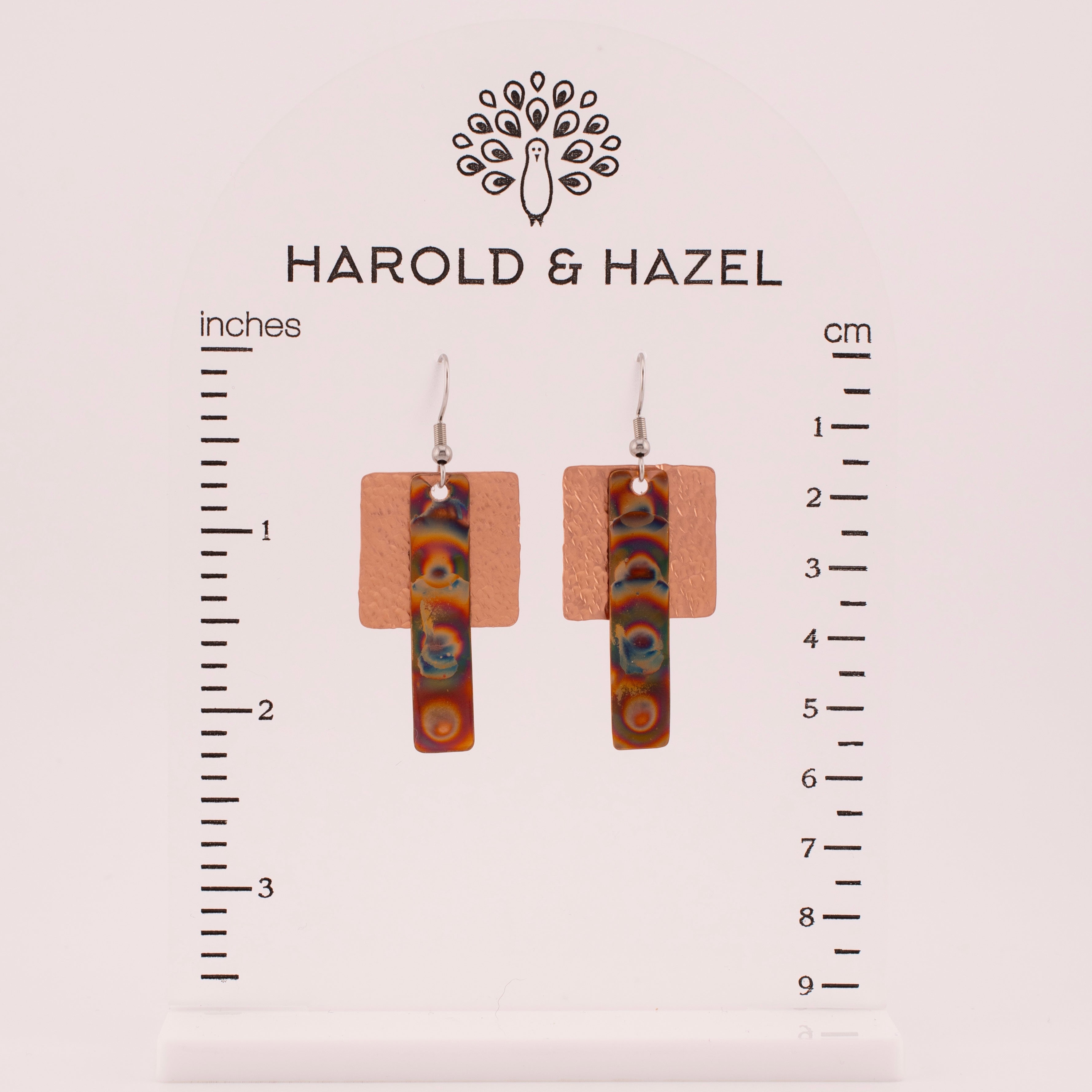 Flame Painted Copper Layered Earrings