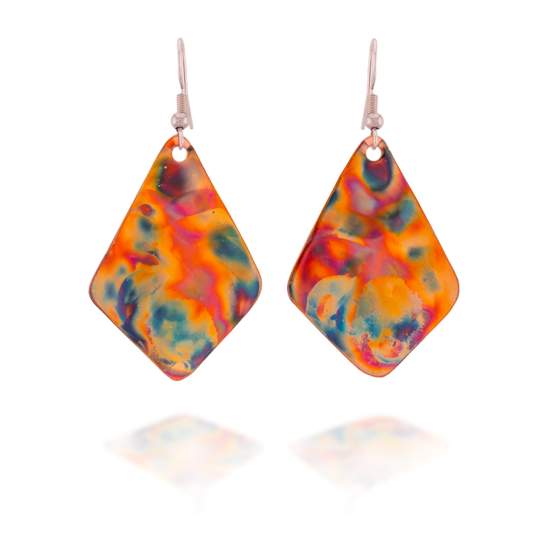 Flame Painted Copper Kite Earrings