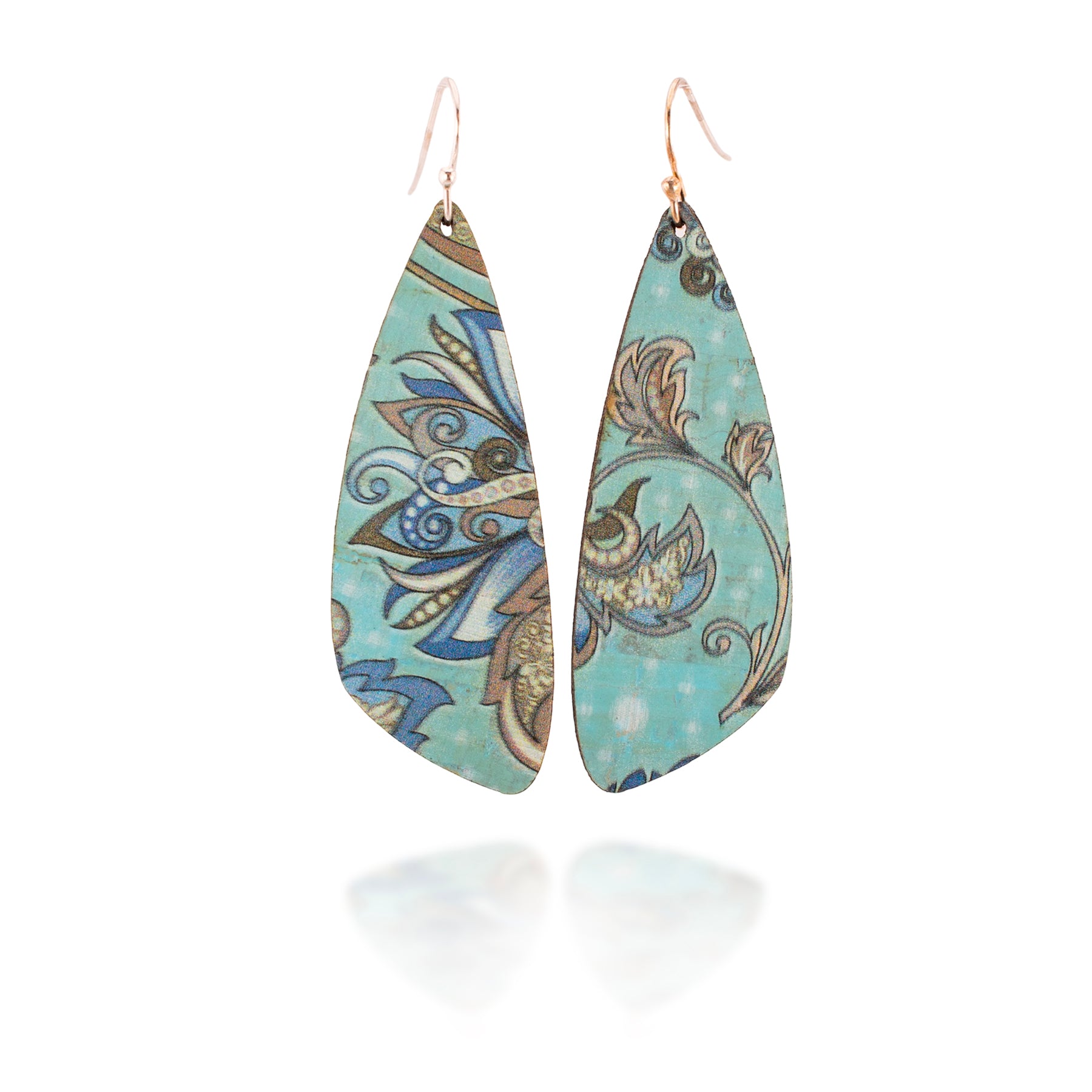 Teal Floral Cork Earrings