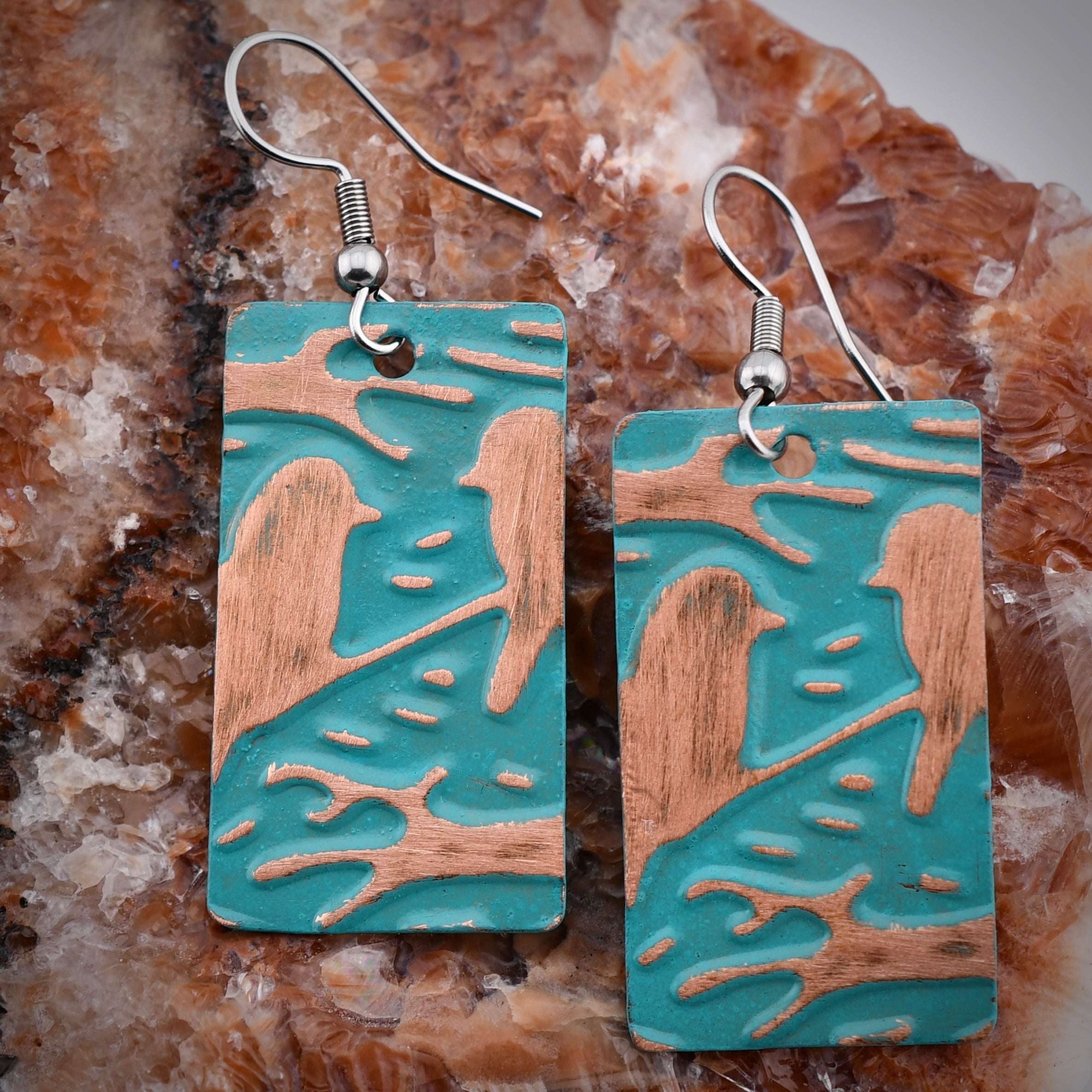 Embossed Bird Patina Earrings Covaly Artisan Jewelry Harold & Hazel