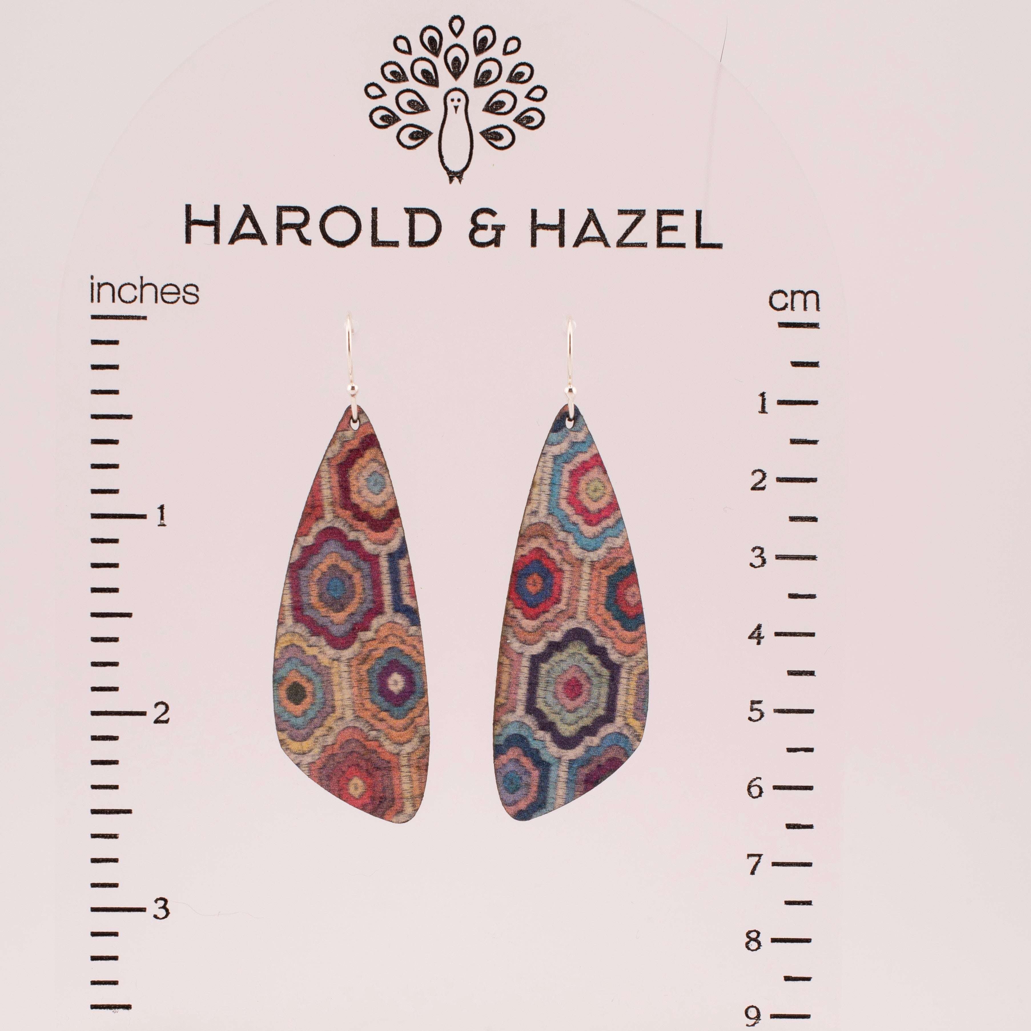 Embroidered Hexagons Cork Earrings Plum Tree Handmade Goods Harold & Hazel