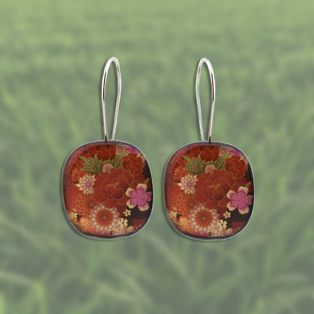 Red Floral Kimono Earrings