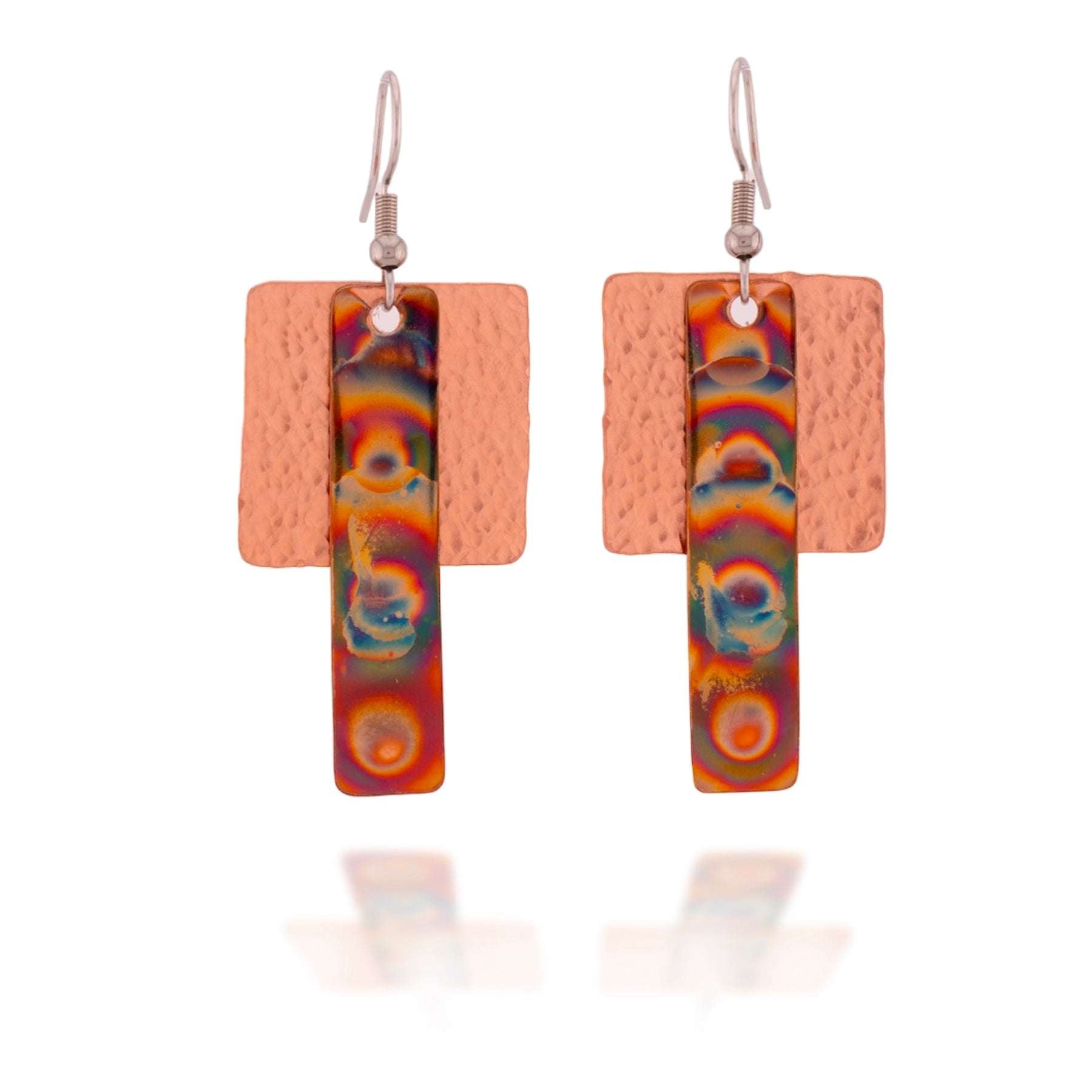 Flame Painted Copper Layered Earrings Covaly Artisan Jewelry Harold & Hazel