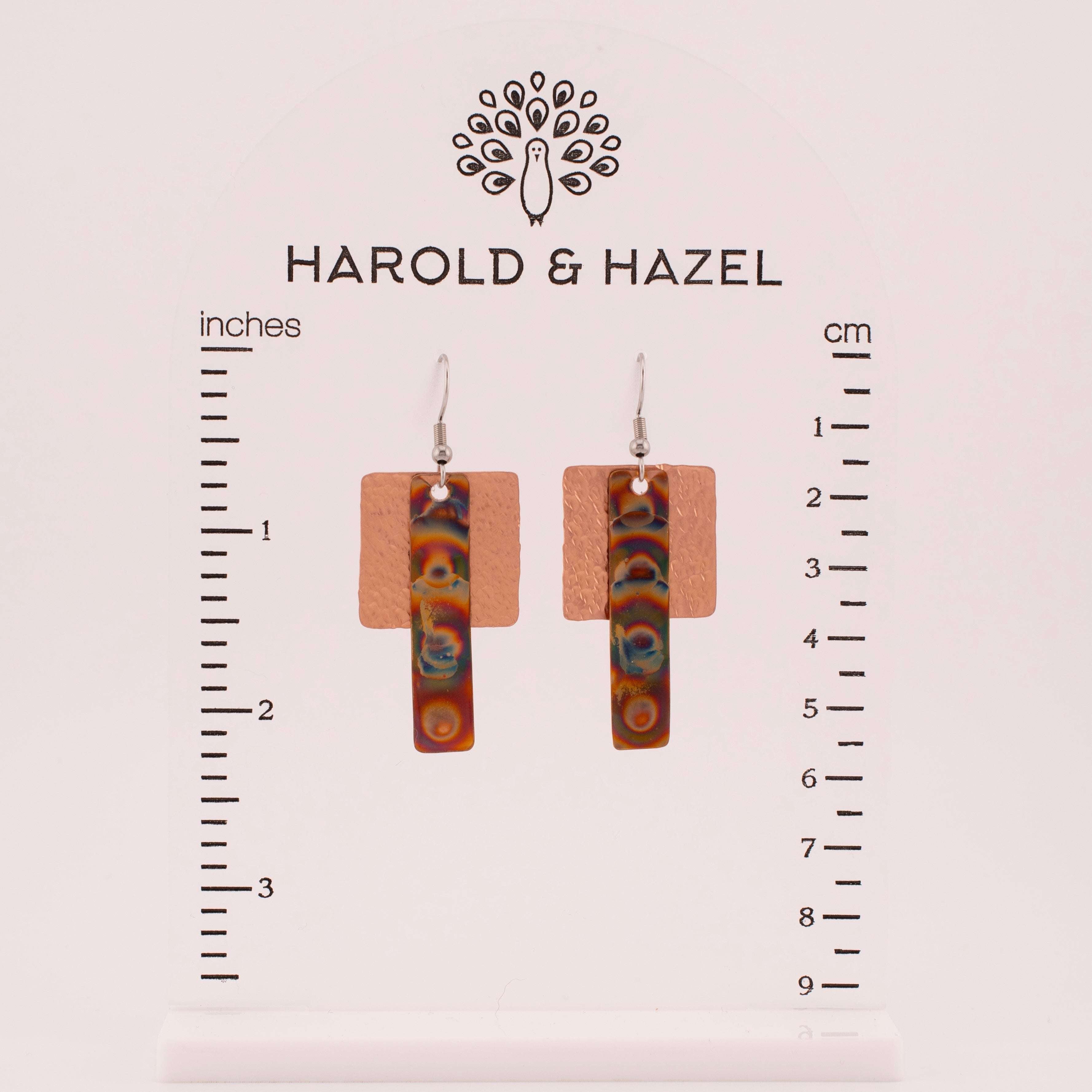 Flame Painted Copper Layered Earrings Covaly Artisan Jewelry Harold & Hazel