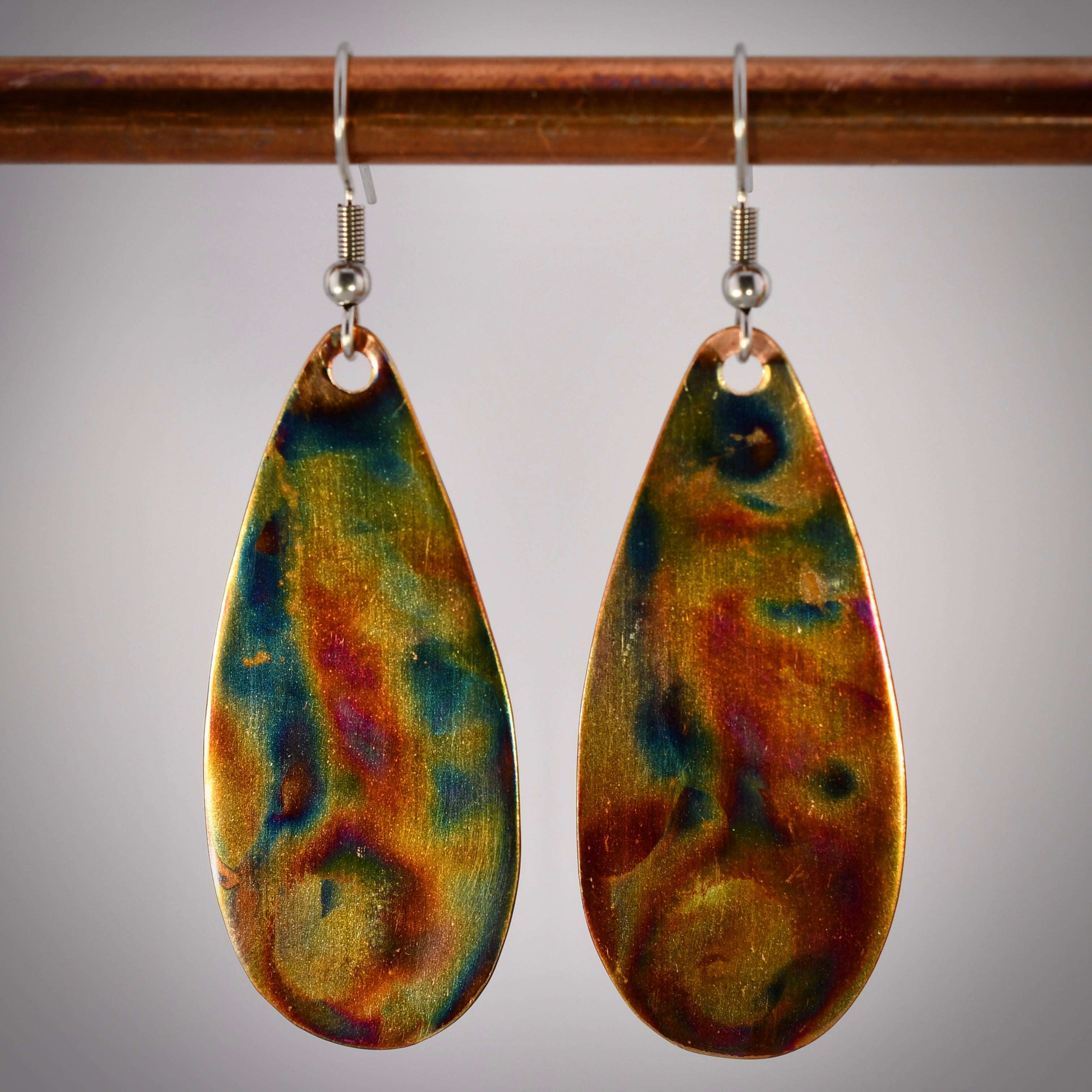 Flame Painted Copper Teardrop Earrings Covaly Artisan Jewelry Harold & Hazel