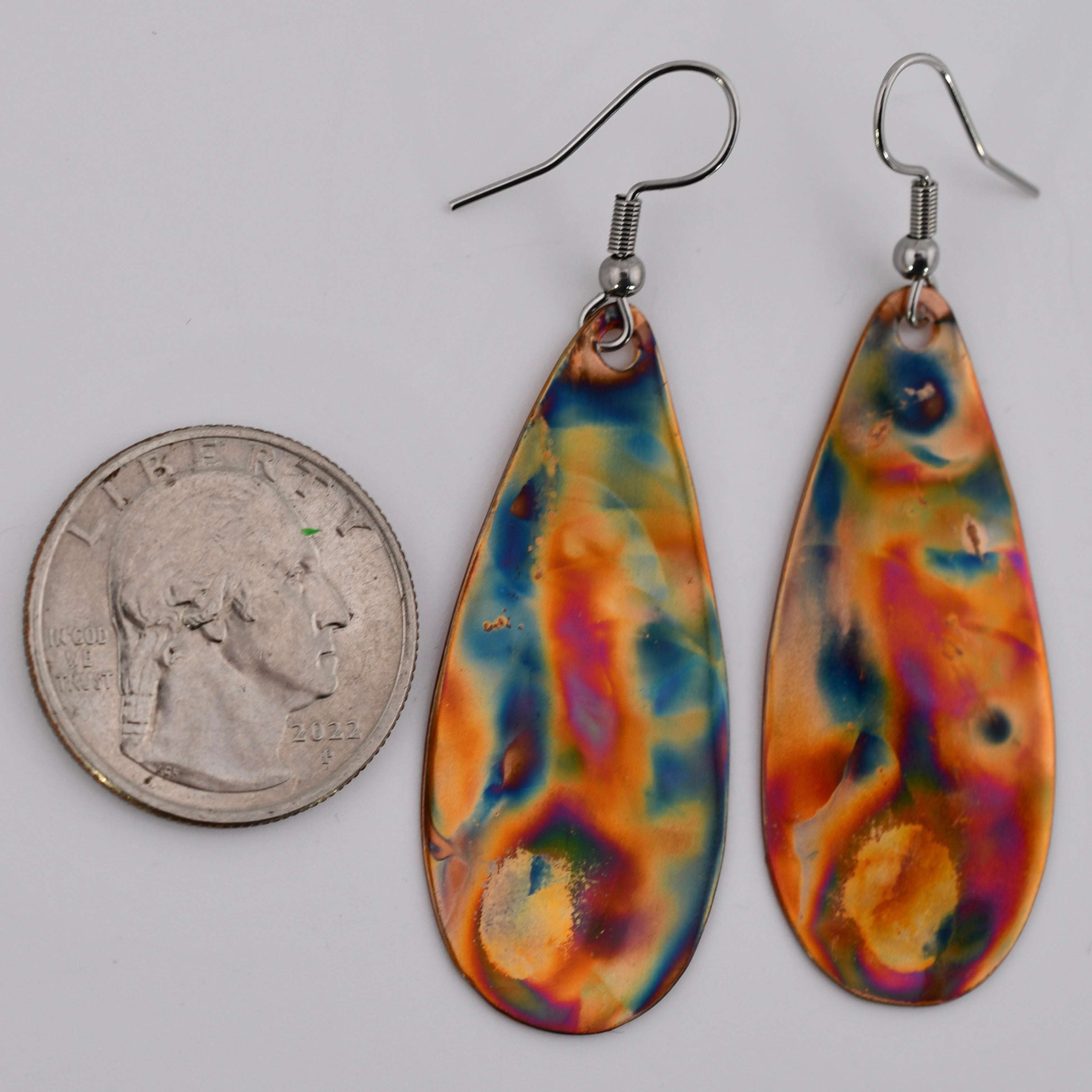 Flame Painted Copper Teardrop Earrings Covaly Artisan Jewelry Harold & Hazel