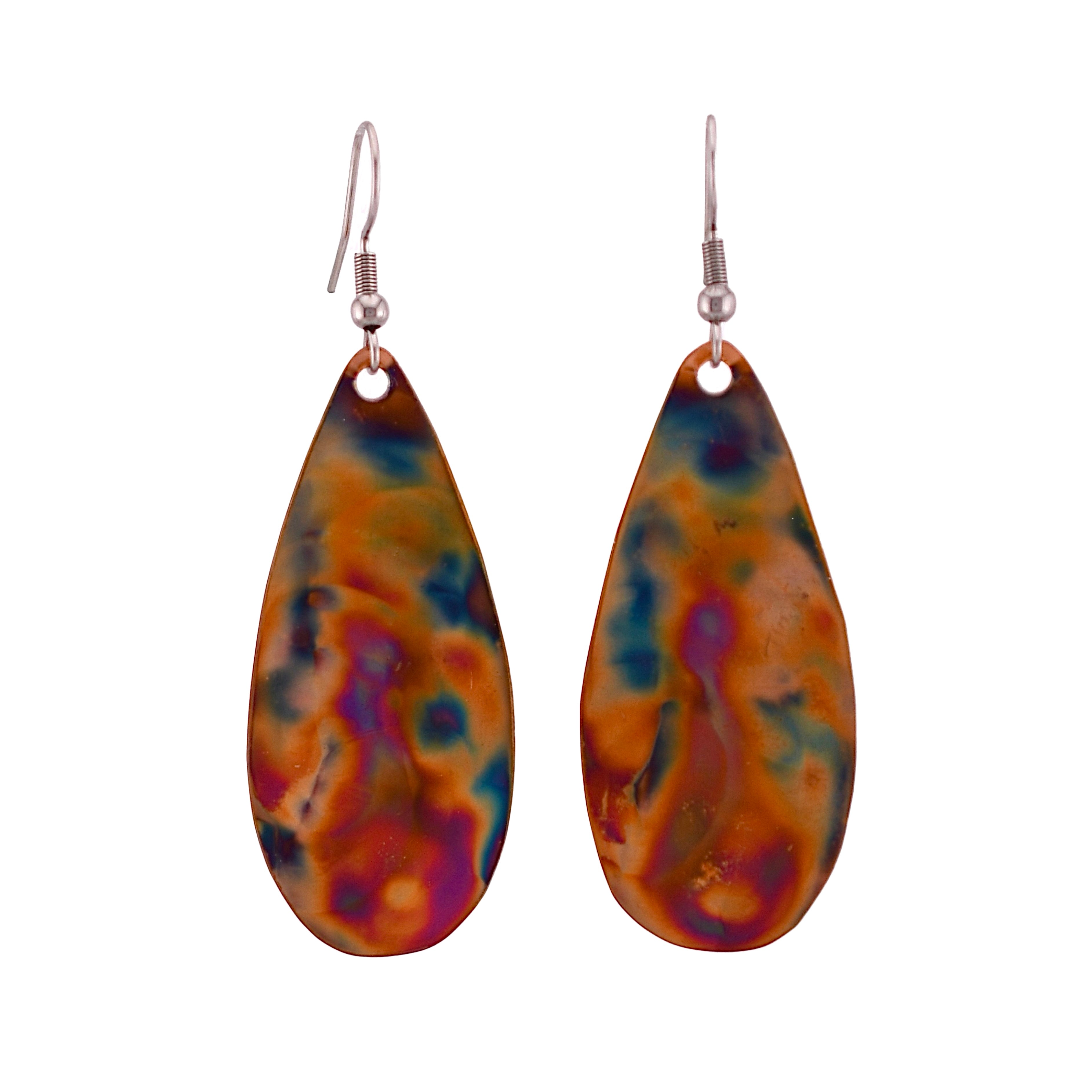 Flame Painted Copper Teardrop Earrings Covaly Artisan Jewelry Harold & Hazel