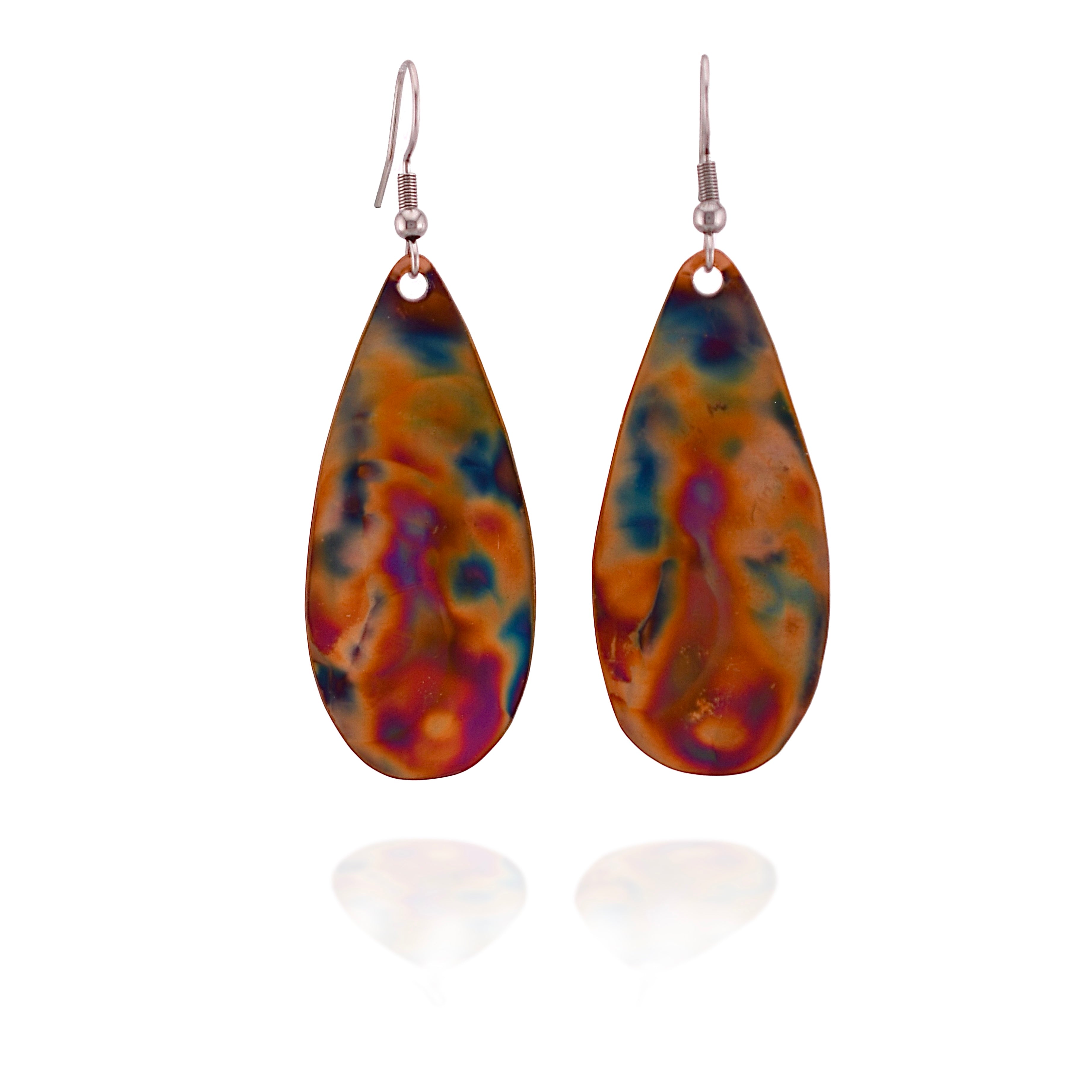 Flame Painted Copper Teardrop Earrings Covaly Artisan Jewelry Harold & Hazel