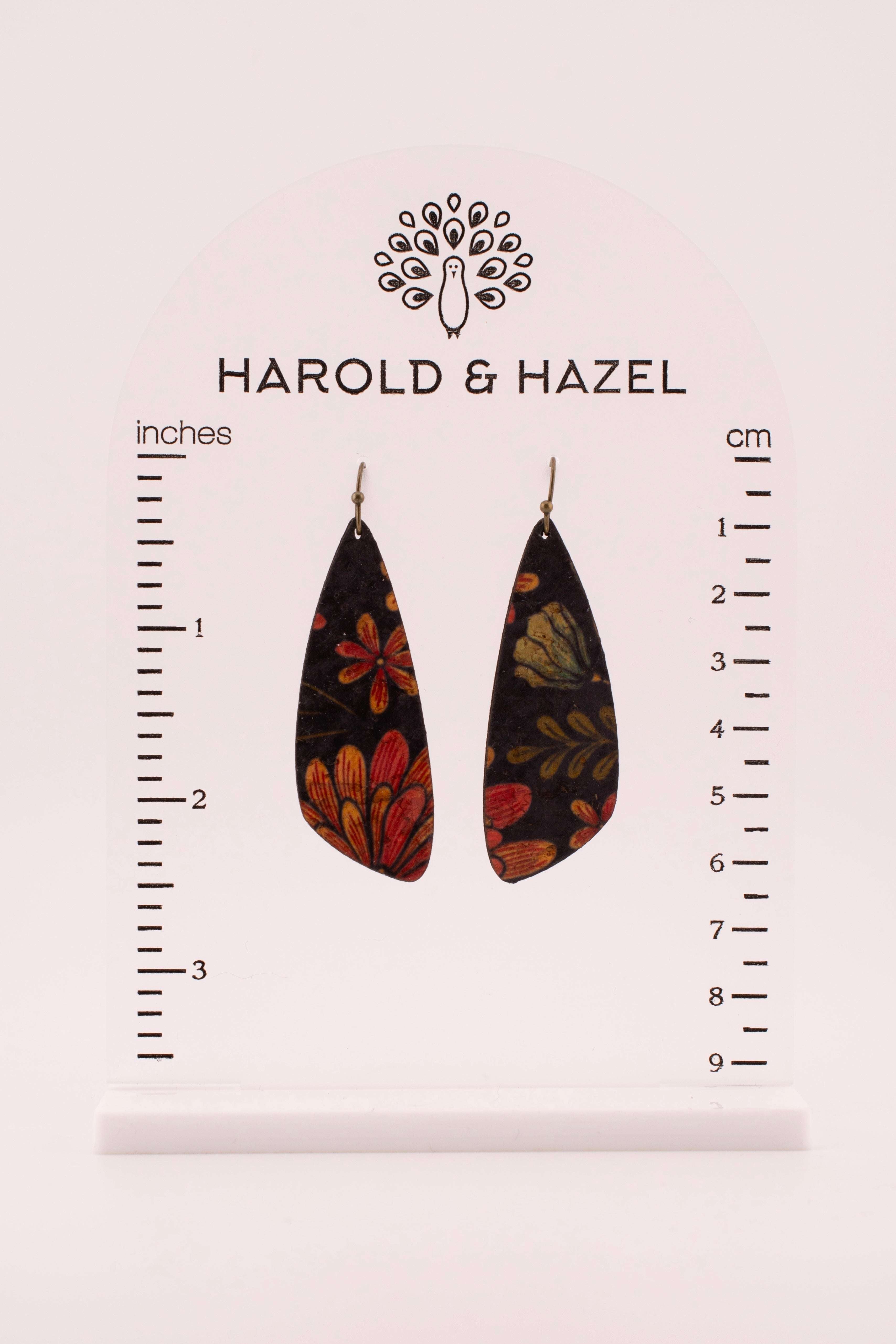 Floral on Black Cork Earrings Plum Tree Handmade Goods Harold & Hazel