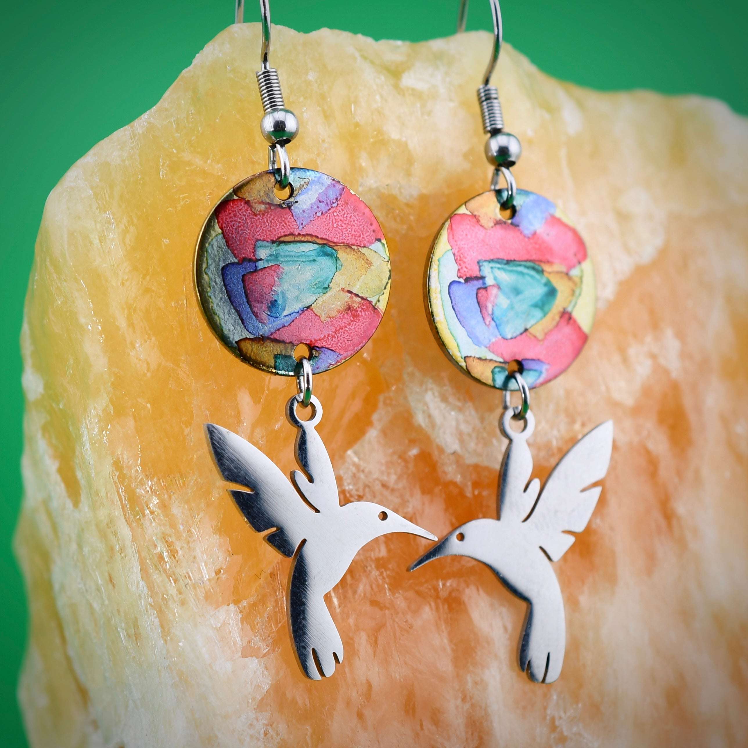 Hummingbird Painted Drop Earrings Covaly Artisan Jewelry Harold & Hazel