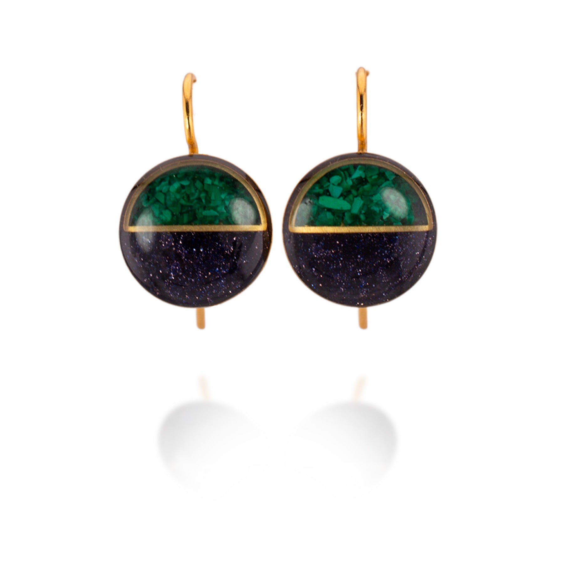 Horizon Earrings (Malachite + Blue Goldstone)