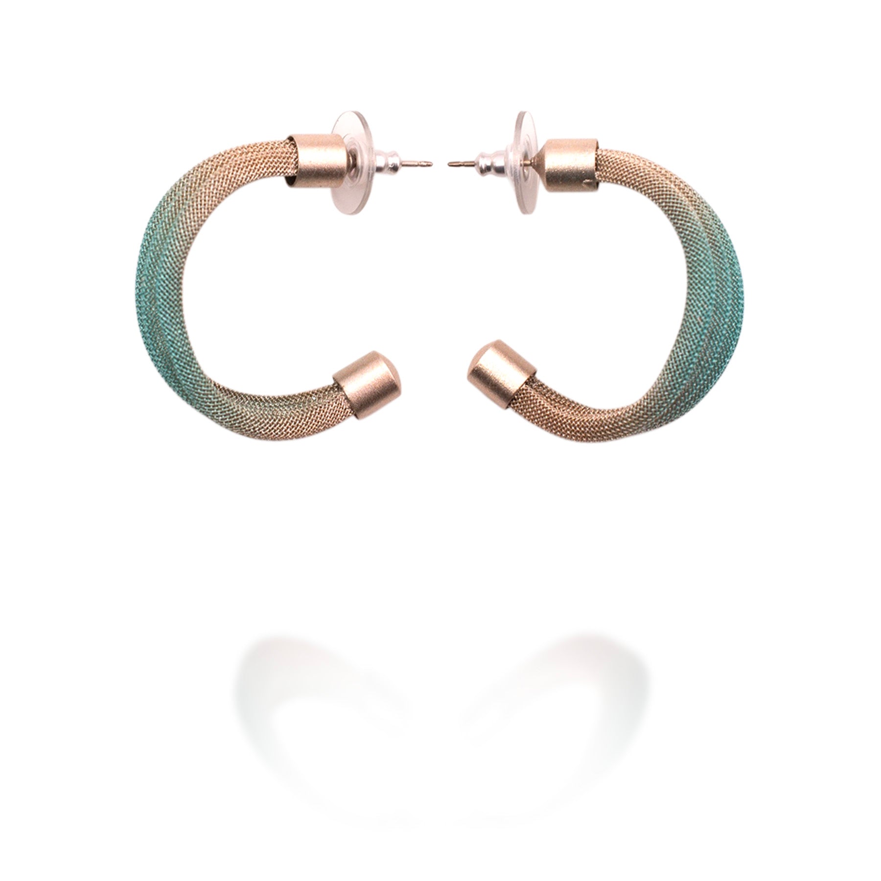 Pleated Wire Cloth Hoop Earrings: Silver Aqua
