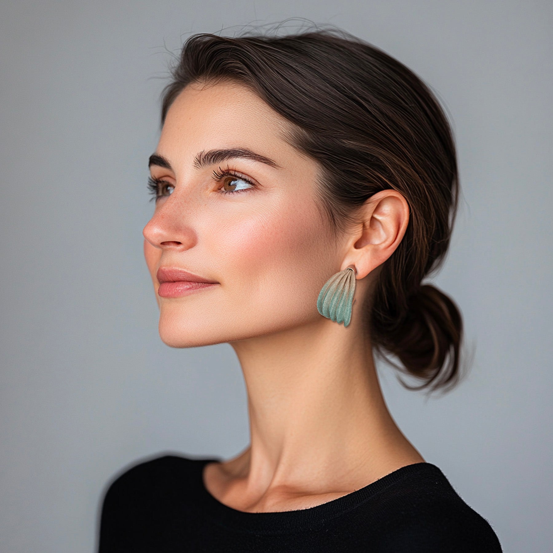 Pleated Wire Cloth Hoop Earrings: Silver Aqua