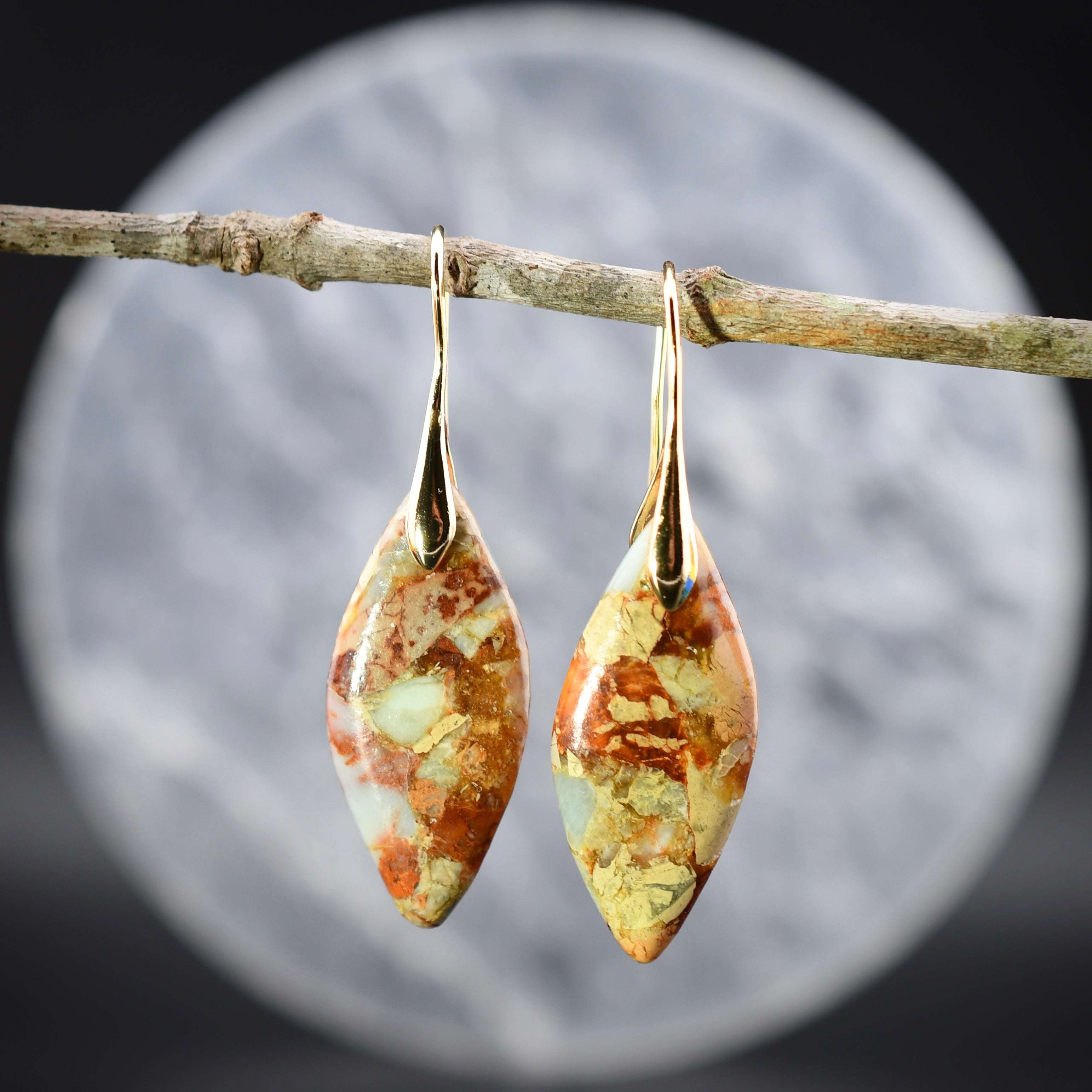 Jasper Leaf Earrings (Khaki) Harold & Hazel Harold & Hazel