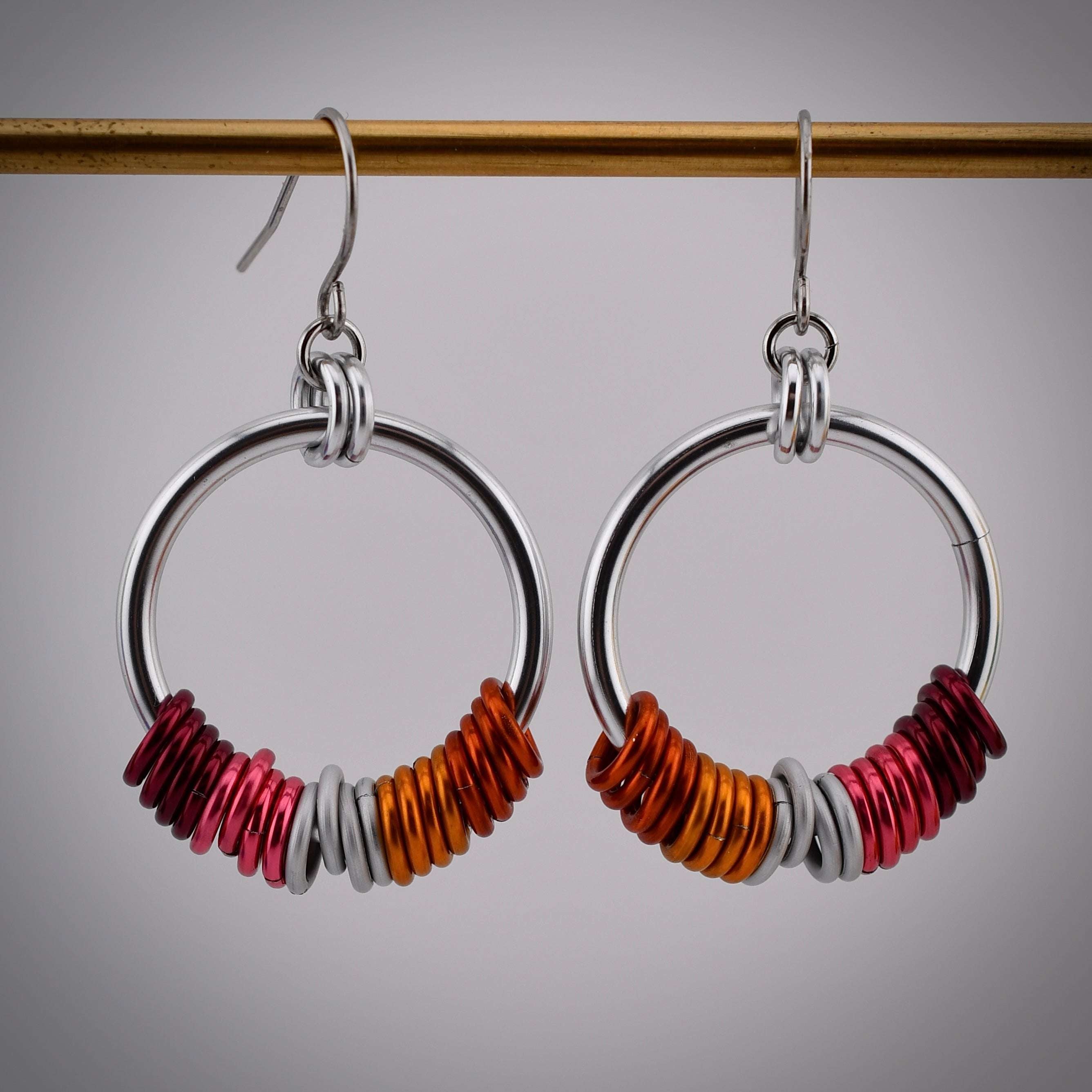 Lesbian Pride Big Hoop Chainmaille Earrings Rebeca Mojica Jewelry Harold & Hazel