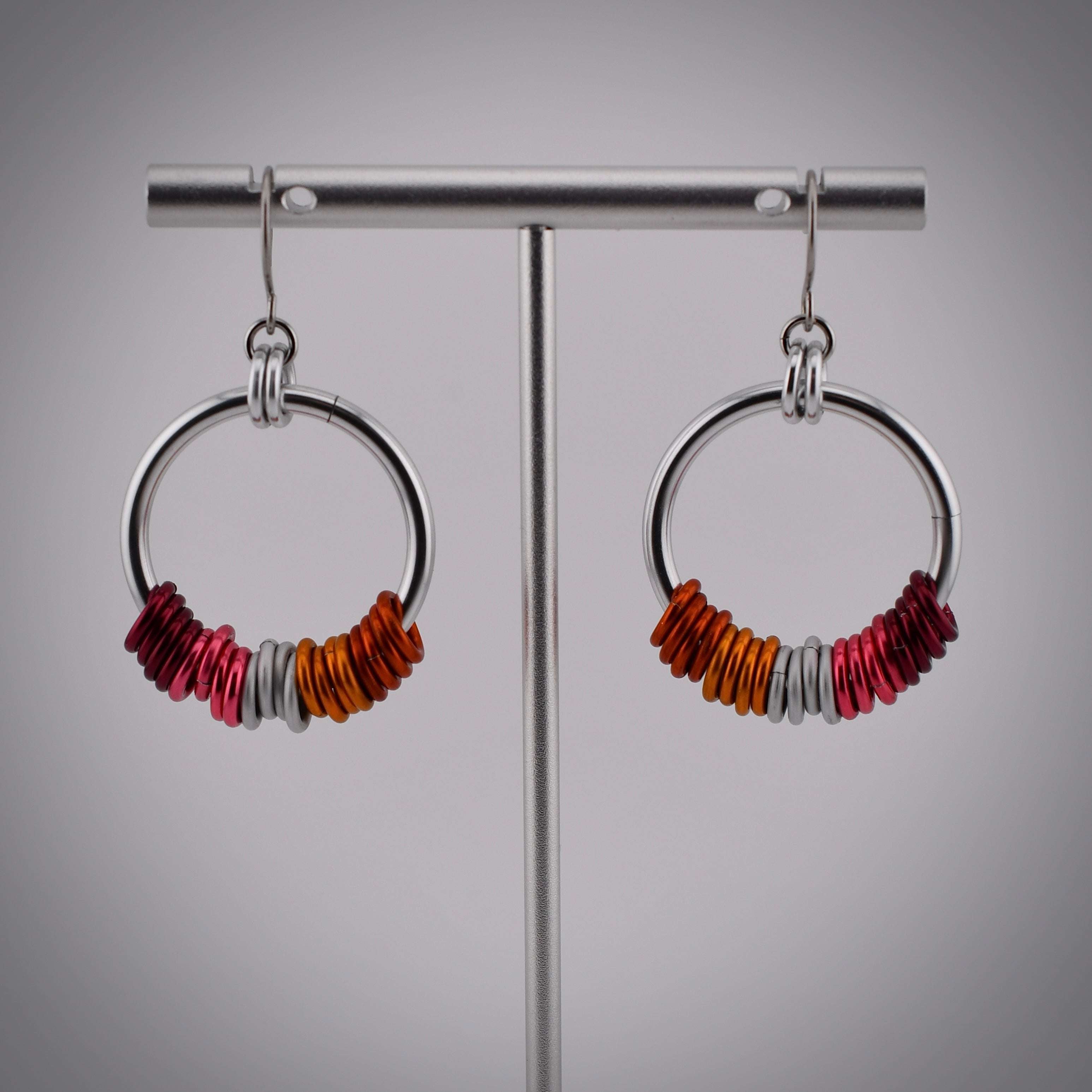 Lesbian Pride Big Hoop Chainmaille Earrings Rebeca Mojica Jewelry Harold & Hazel