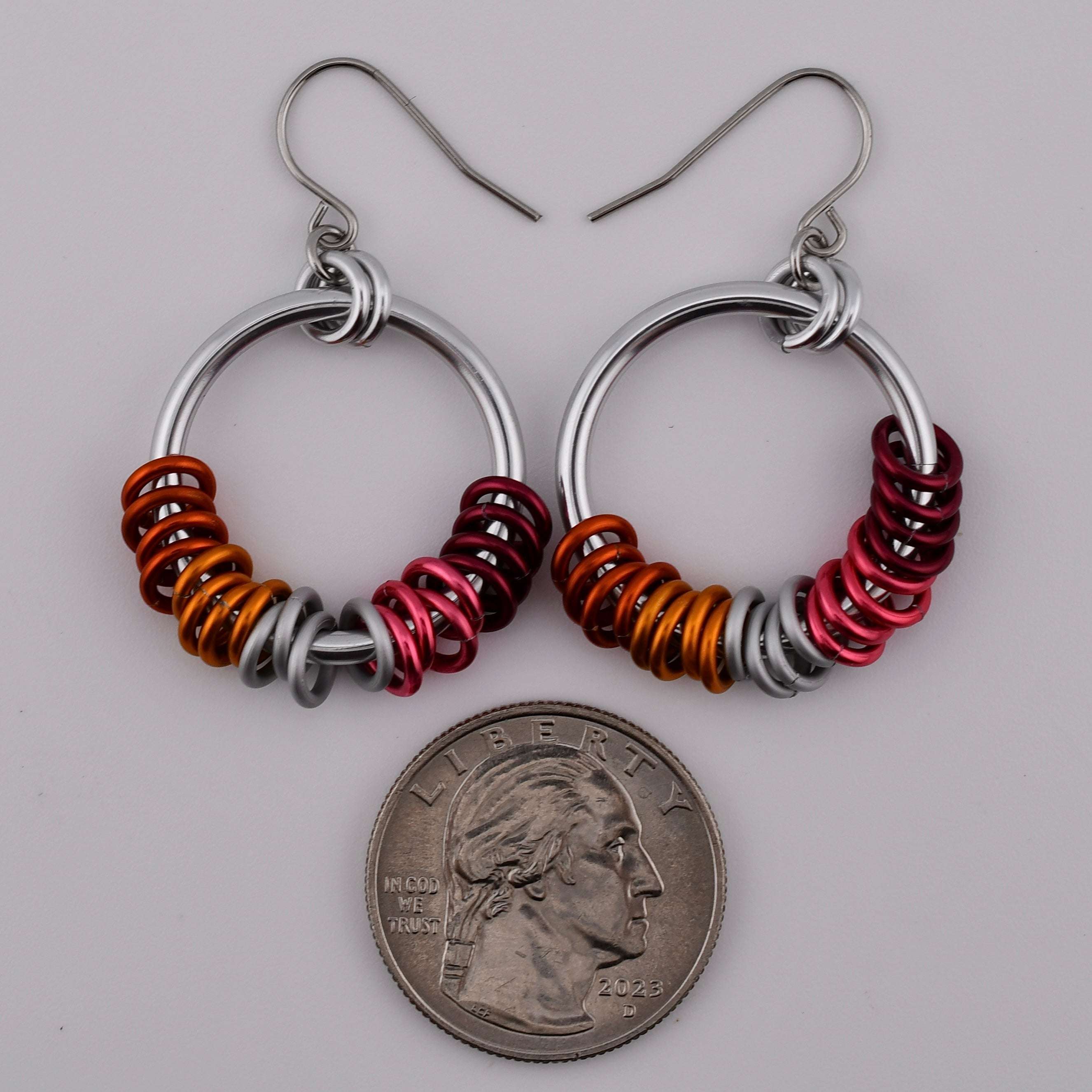 Lesbian Pride Big Hoop Chainmaille Earrings Rebeca Mojica Jewelry Harold & Hazel